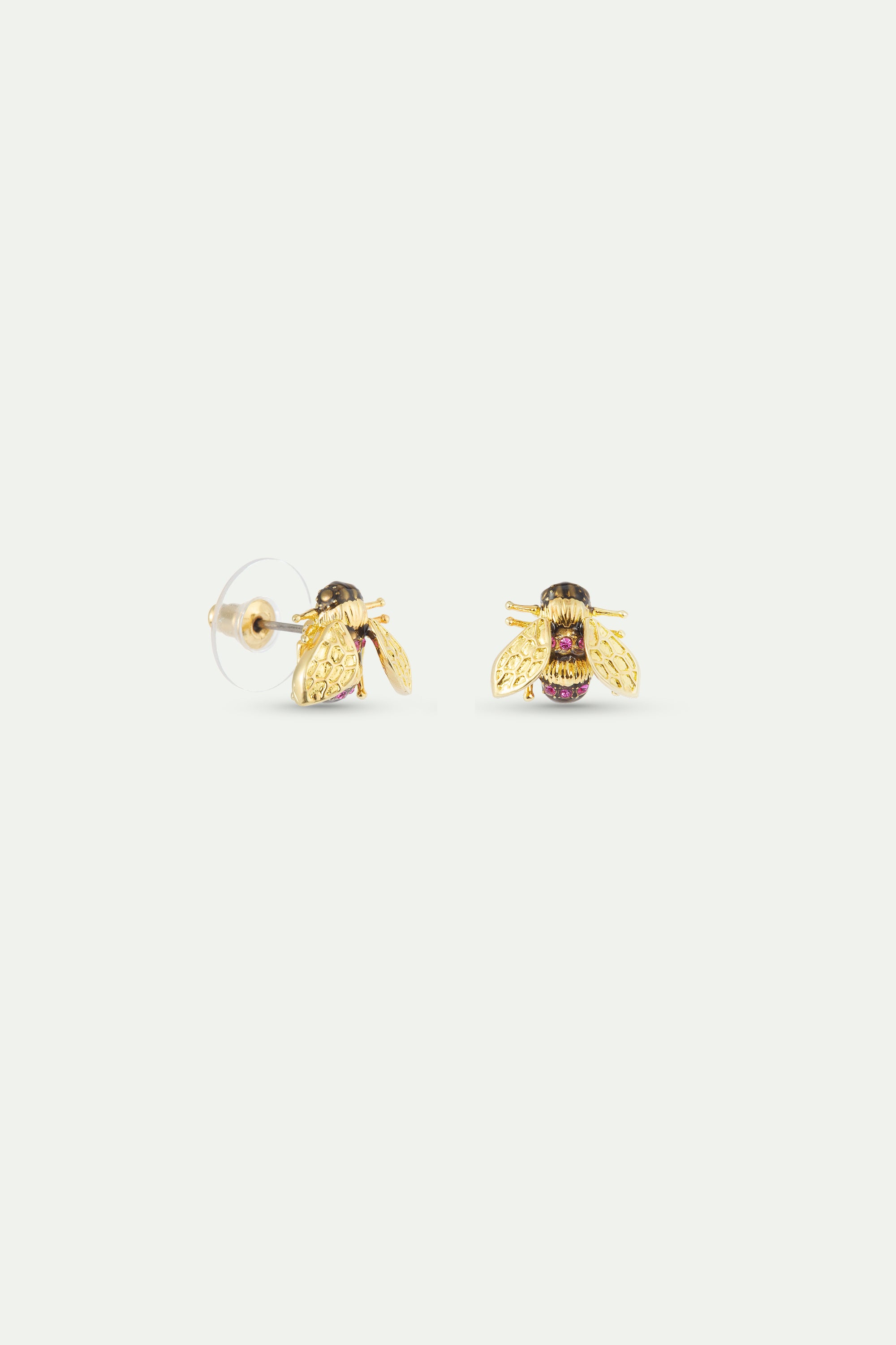 Gold bee and pink stone earrings