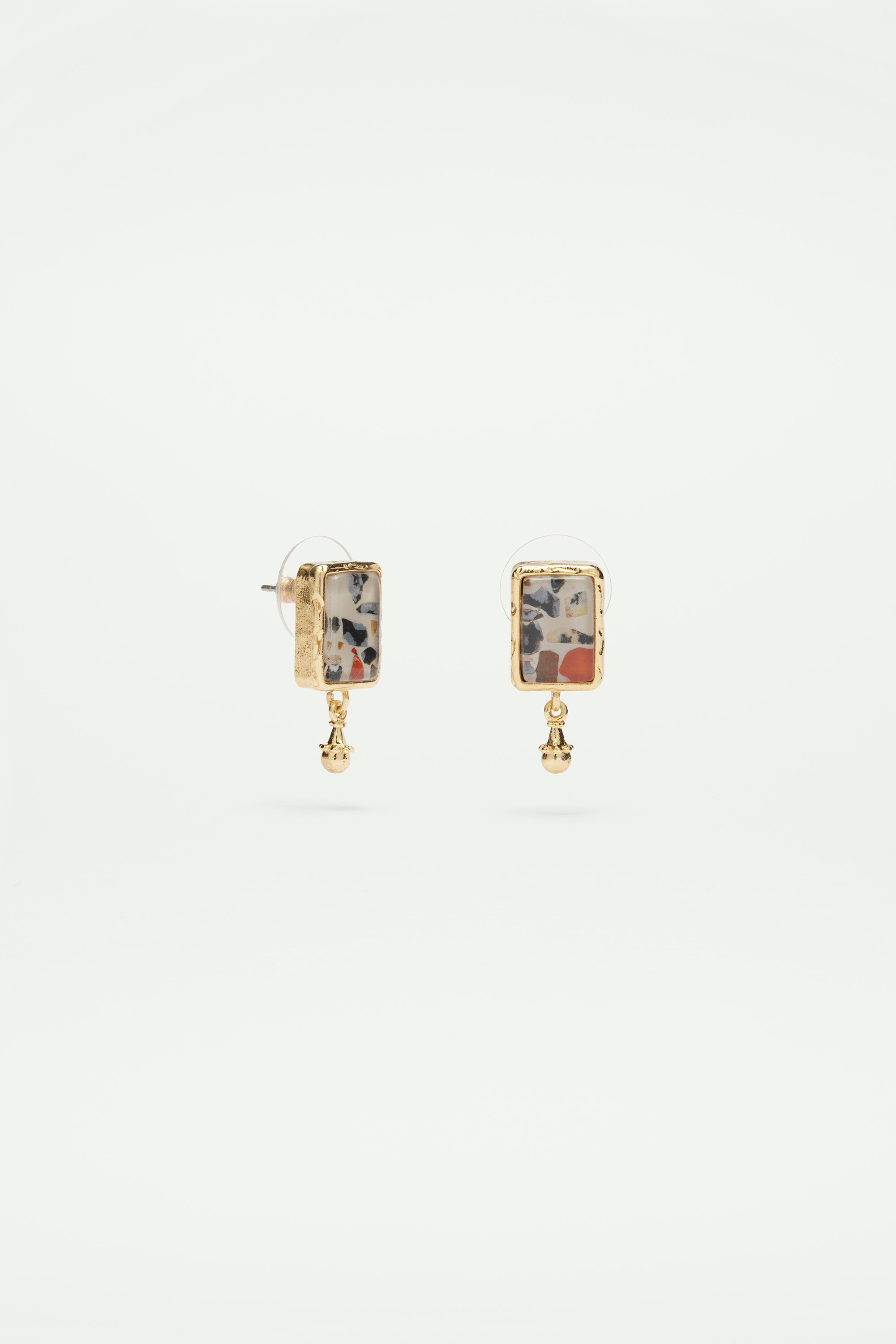 Terrazzo and golden bead post earrings
