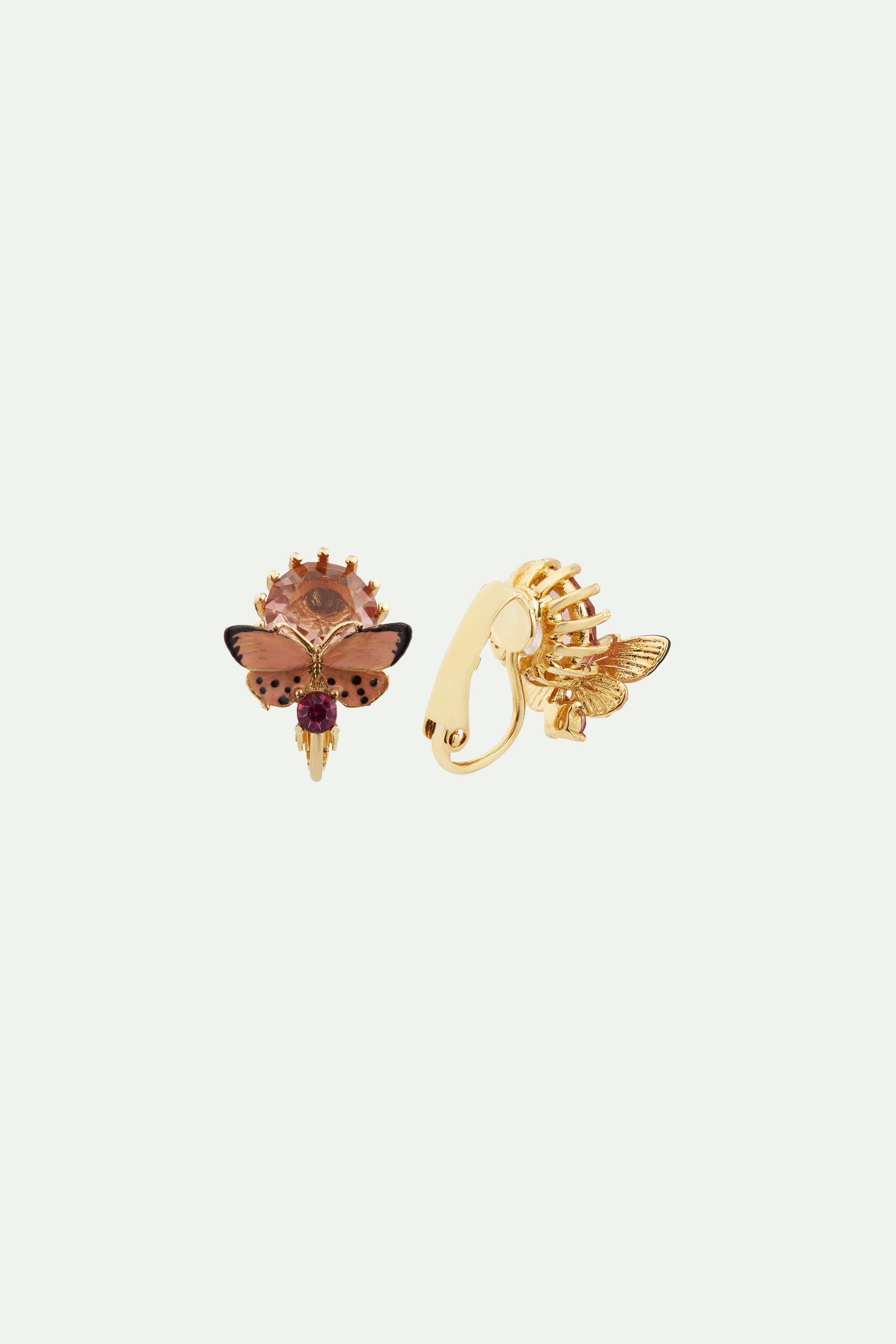 Butterfly and round stone earrings
