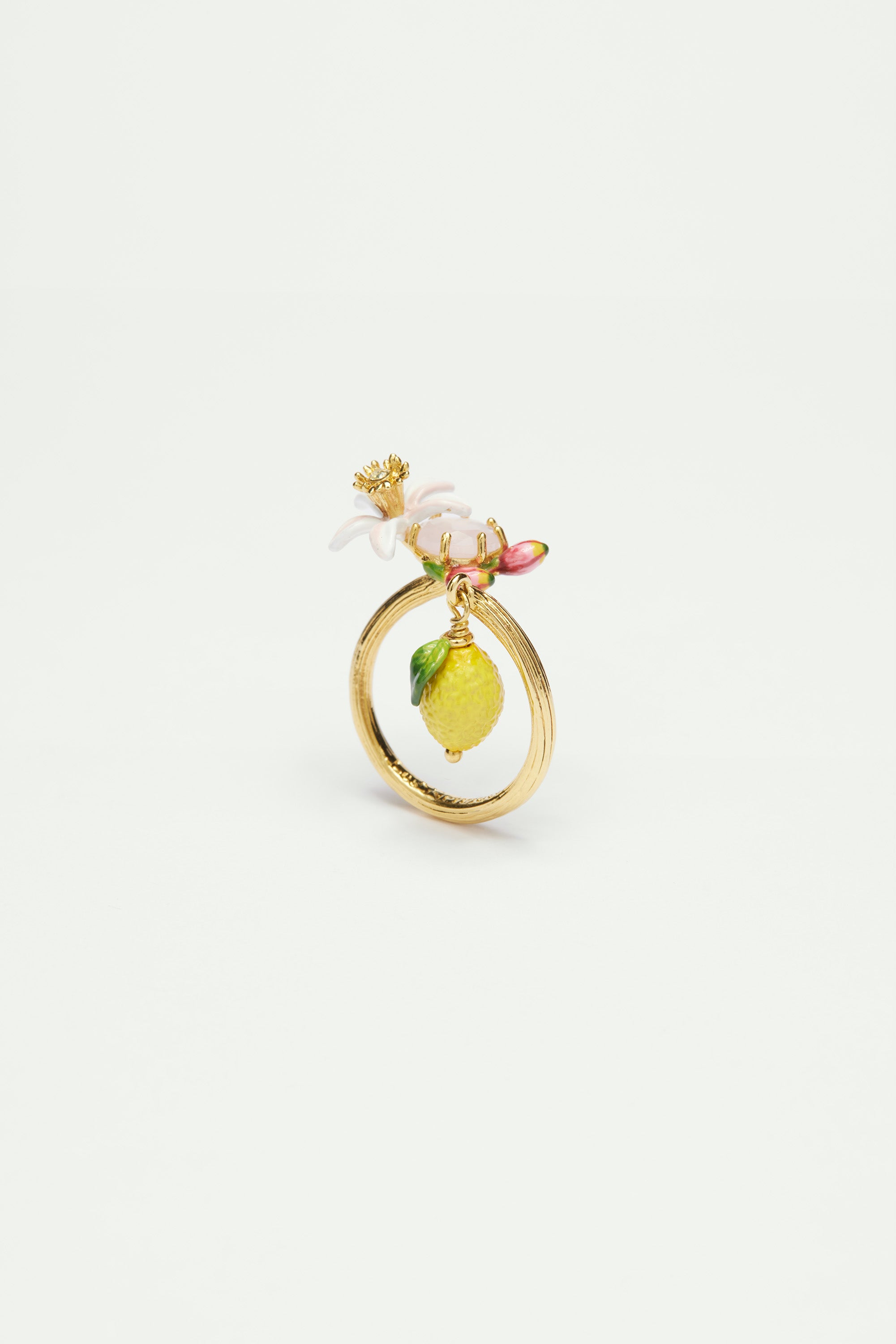 Lemon, flower and faceted glass adjustable ring