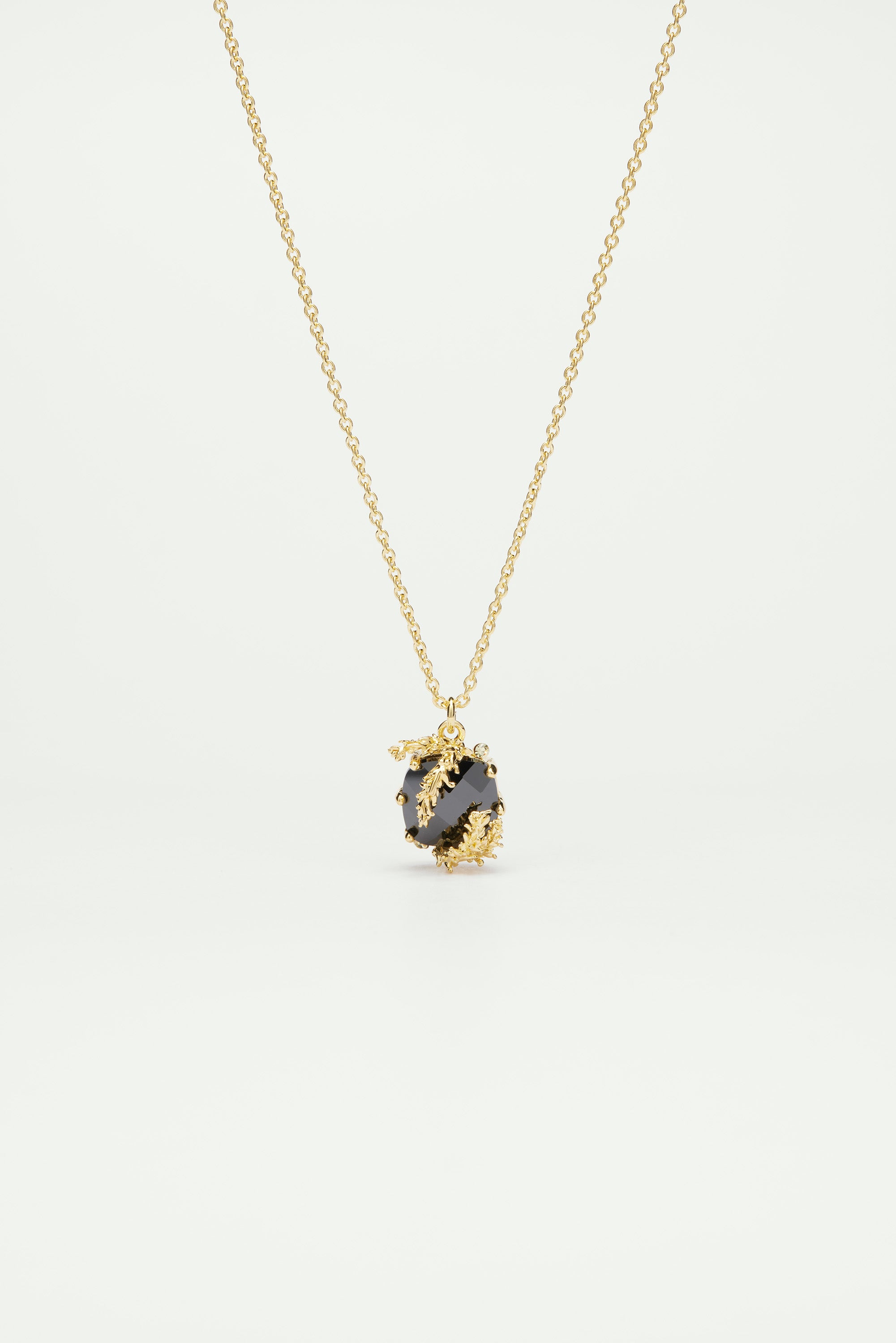 Patchouli flower and black faceted glass pendant necklace