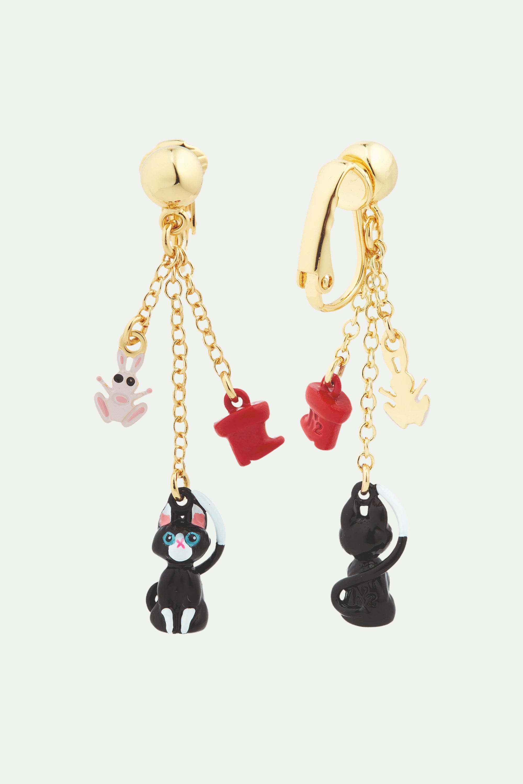 Charming cat and red boots post dangling earrings