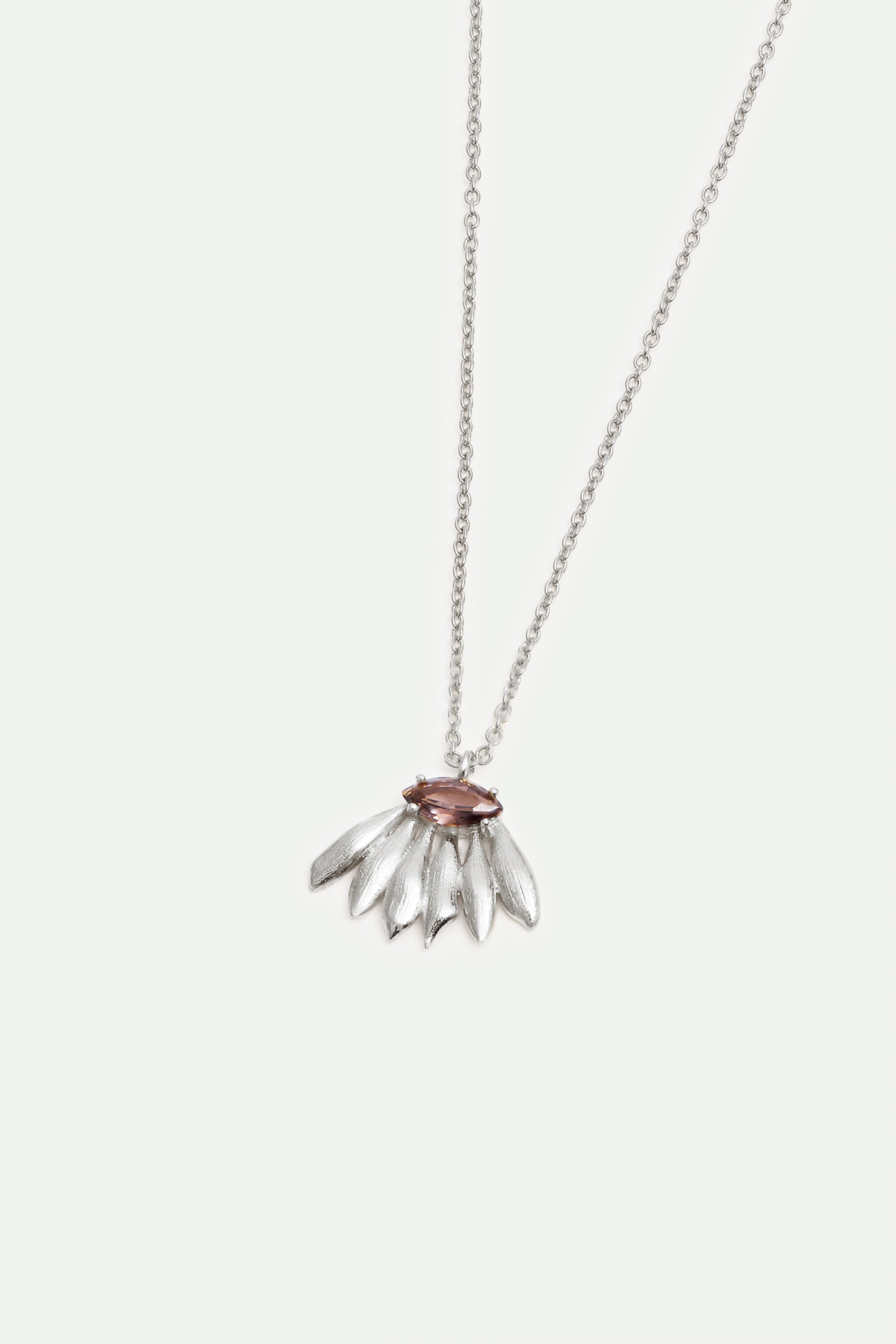 Silver sunflower and purple stone pendant necklace