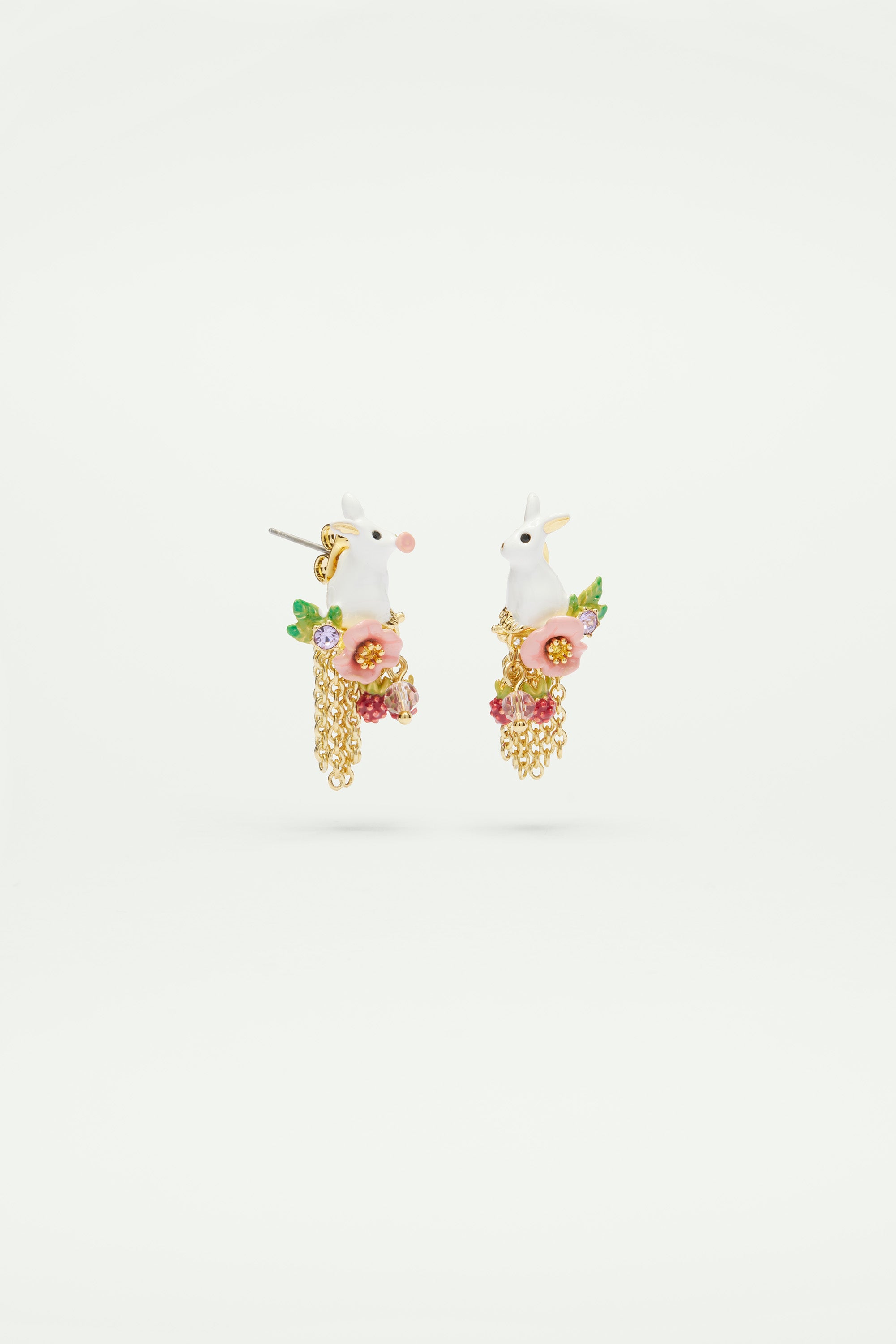 Rabbit and Chain Asymmetrical Clip on Earrings