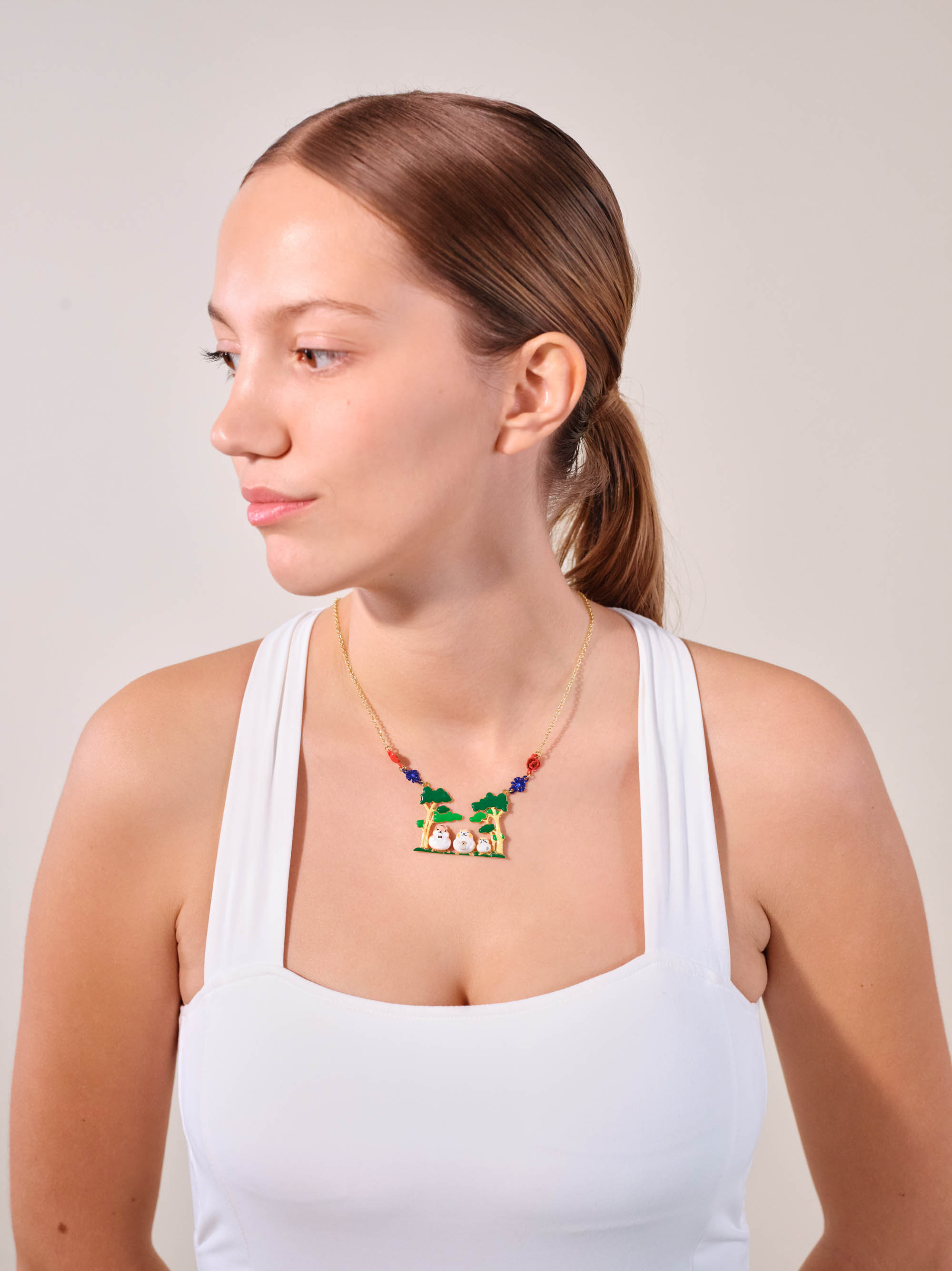 Hamster family forest walk statement necklace