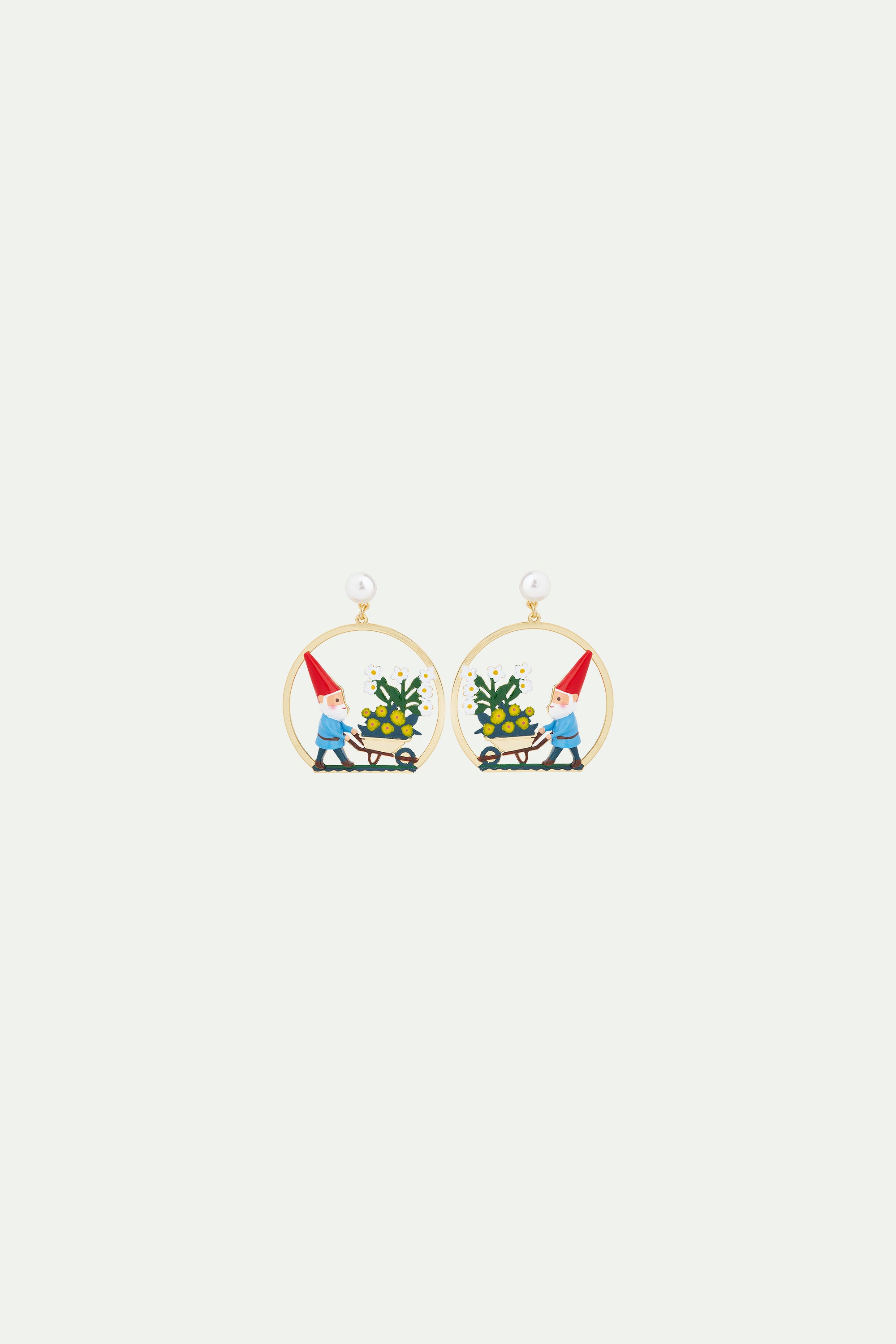 Garden gnome and flower picking clip-on earrings
