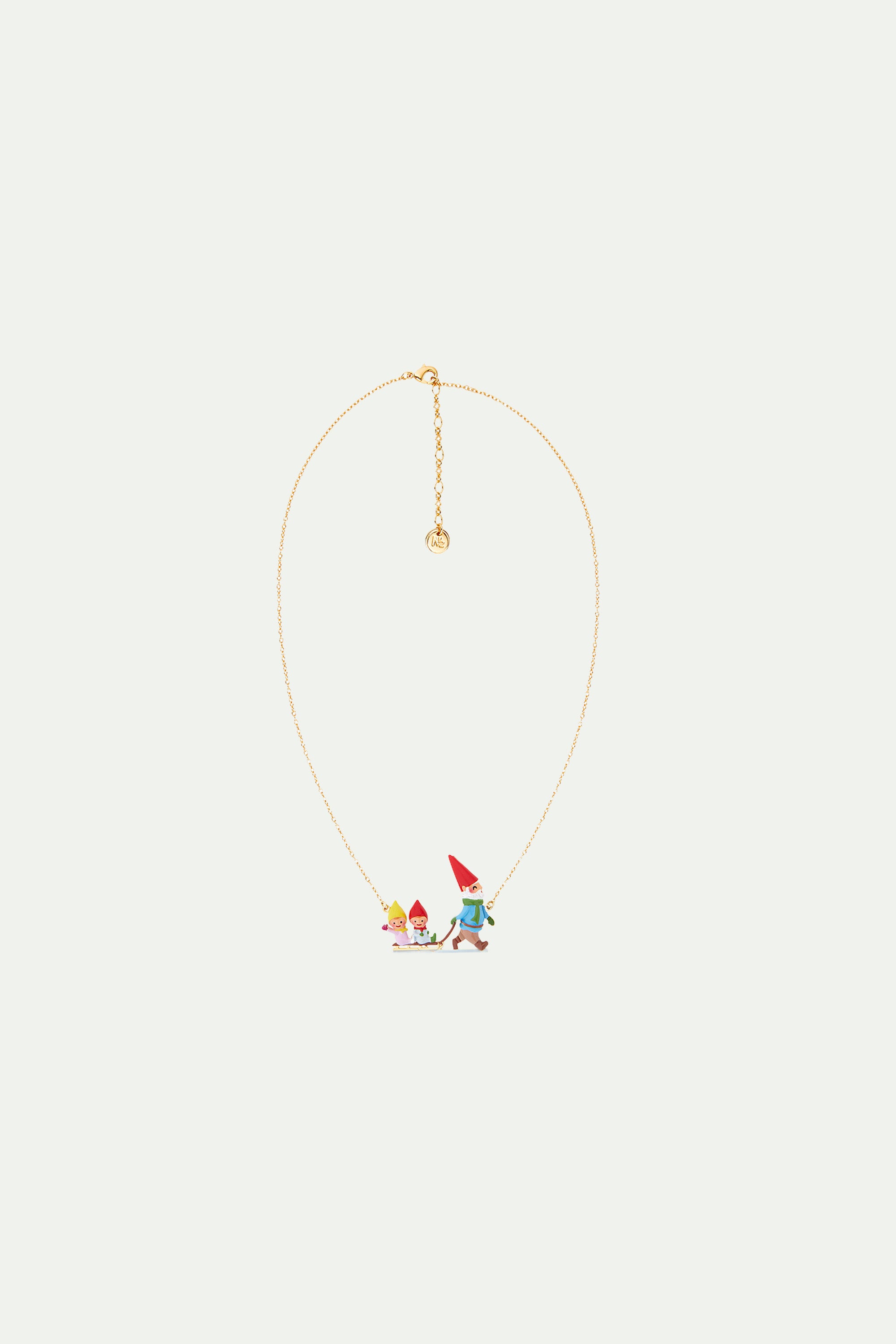 Sledging garden gnomes statement necklace