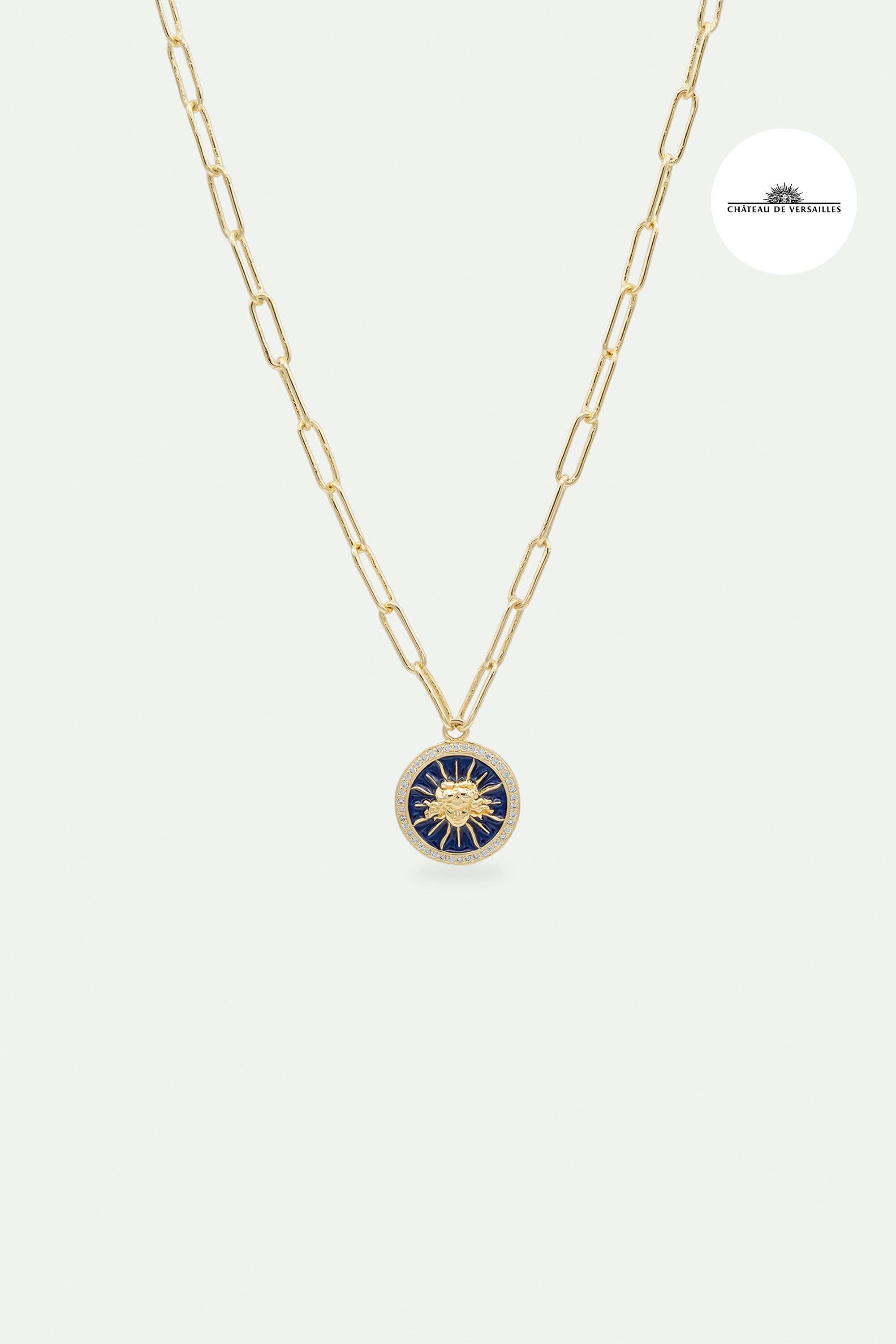 Sun king blue medal chain necklace