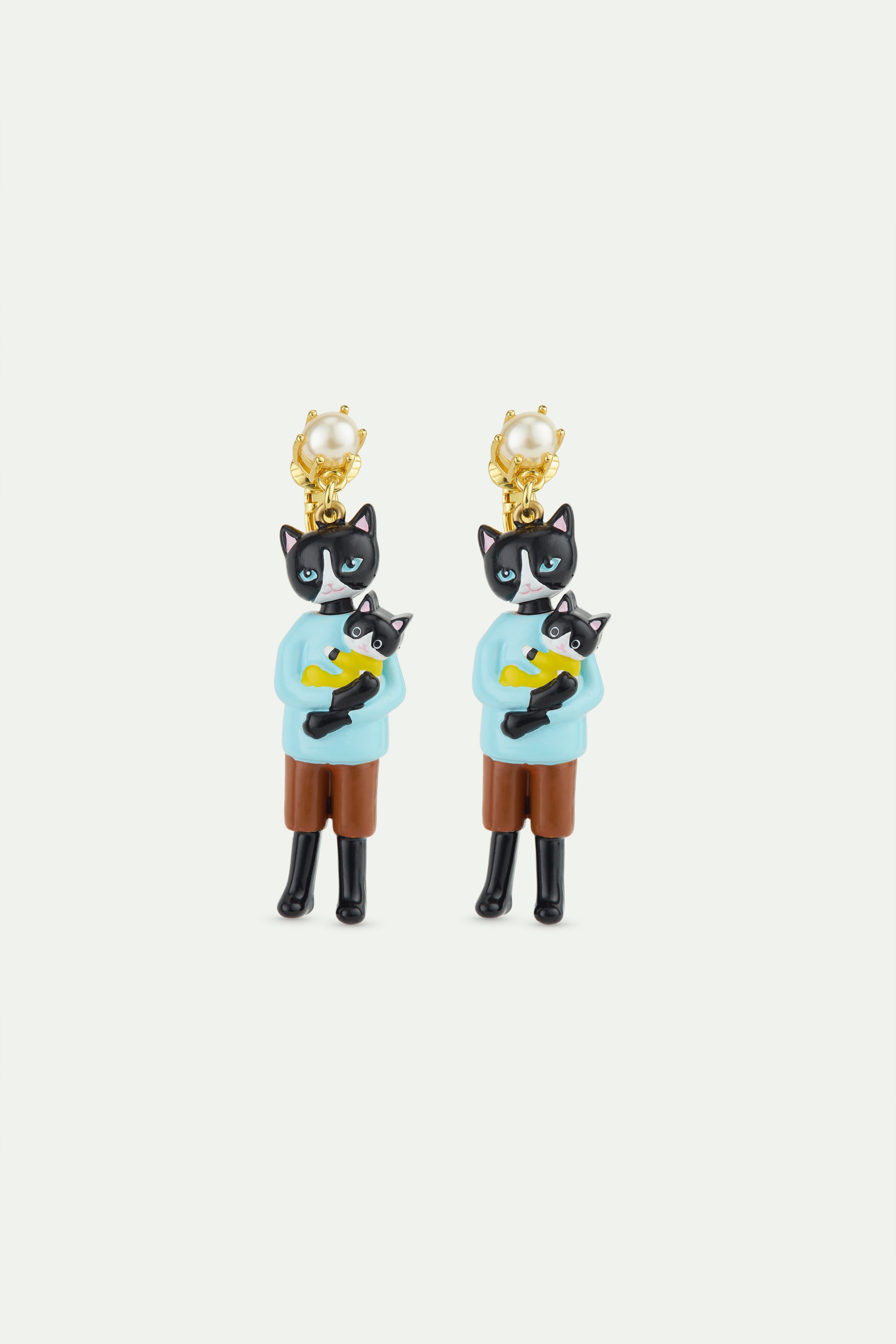 Black cat with its black kitten dangle earrings