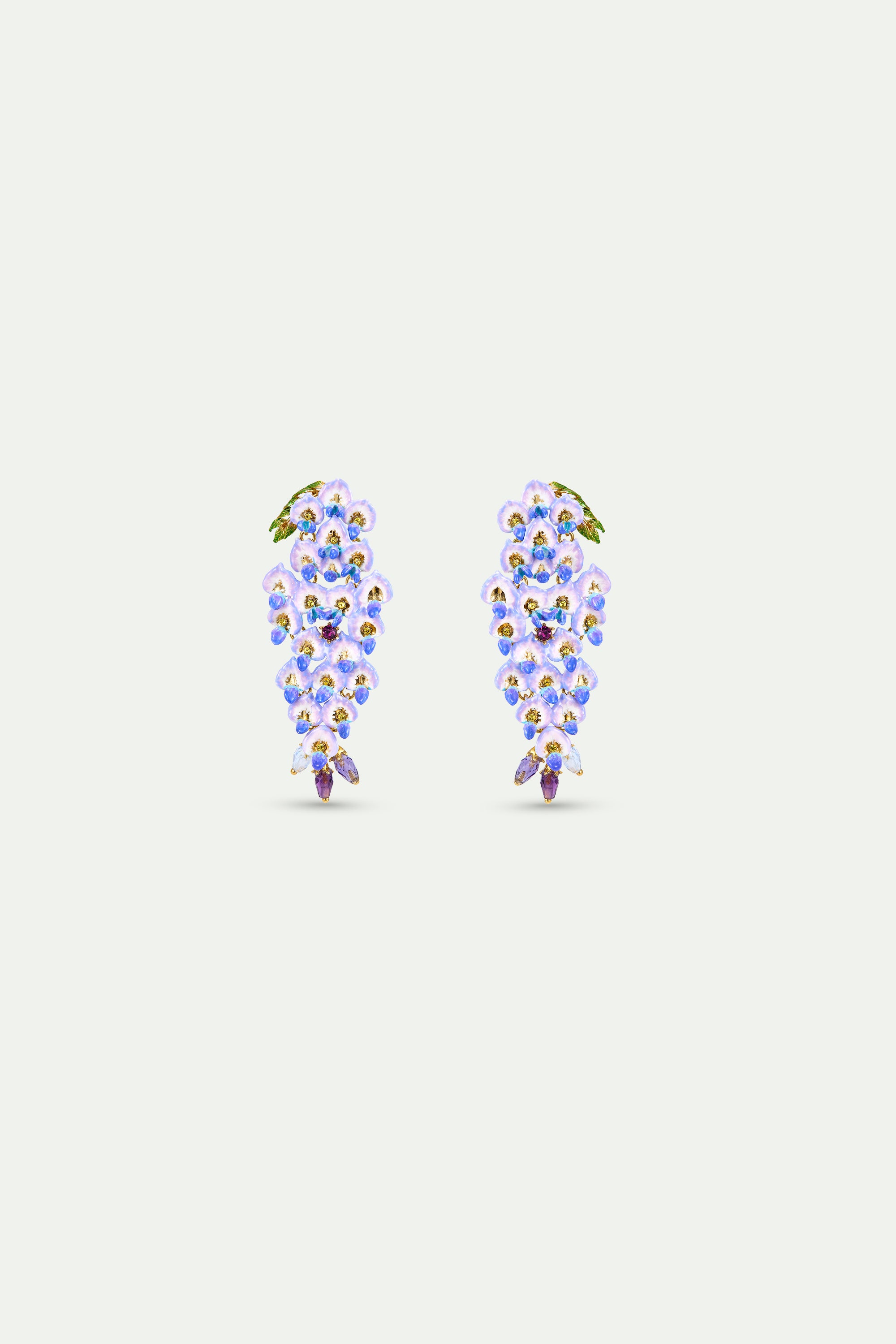Blue wisteria and crystal earrings
