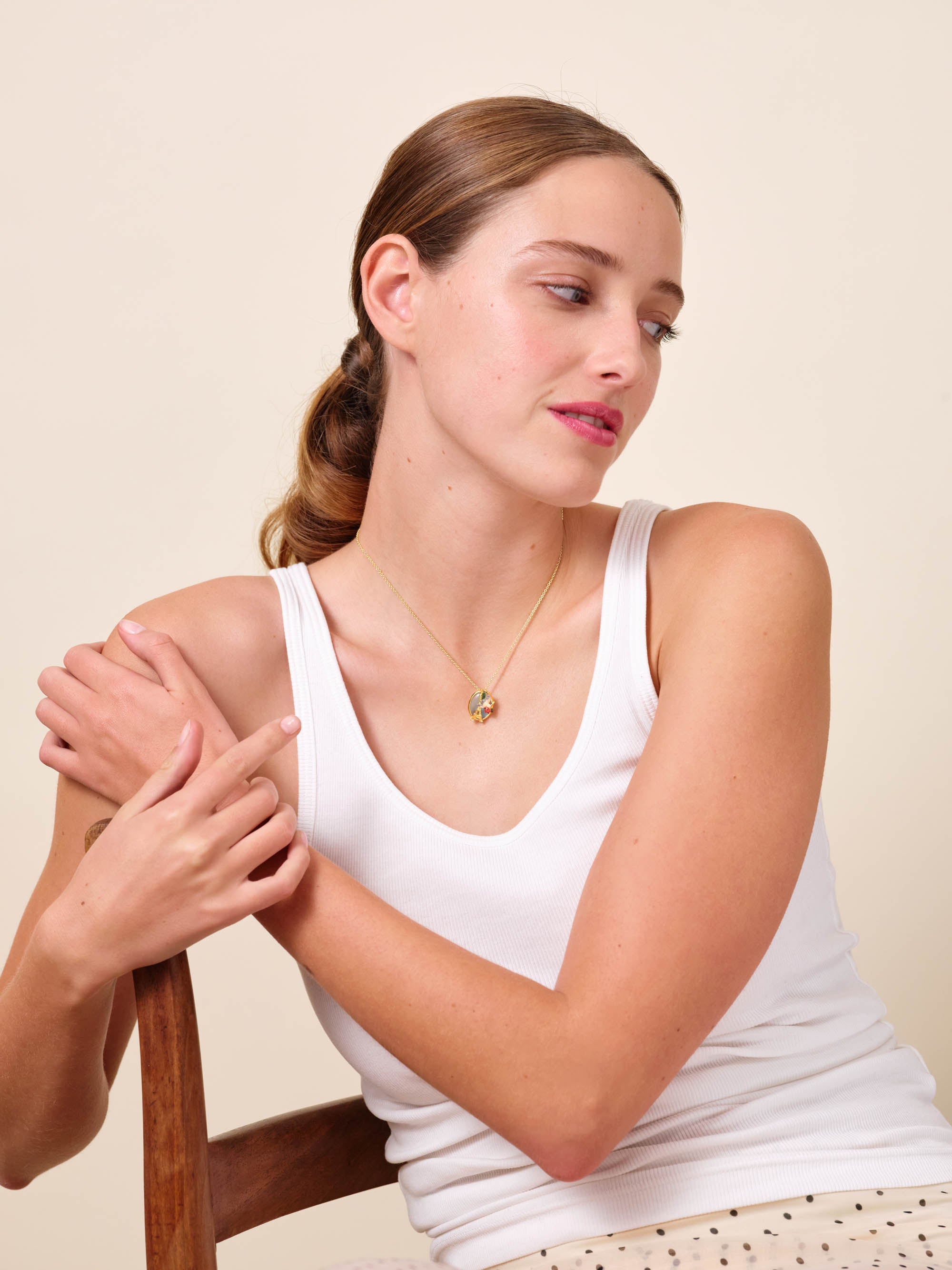 Eiffel tower, sparrow and rose pendant necklace