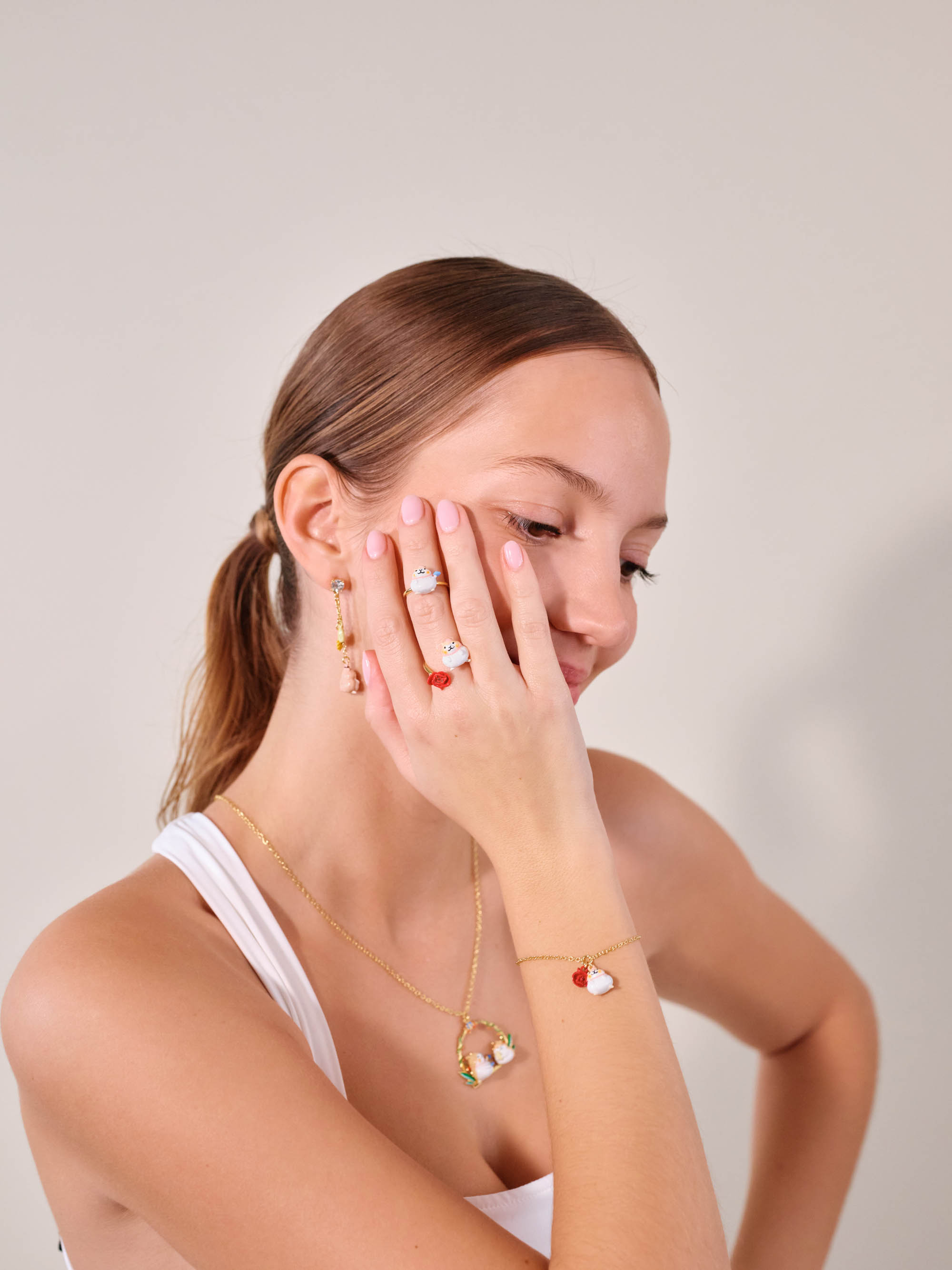 Hamster and poppy adjustable ring