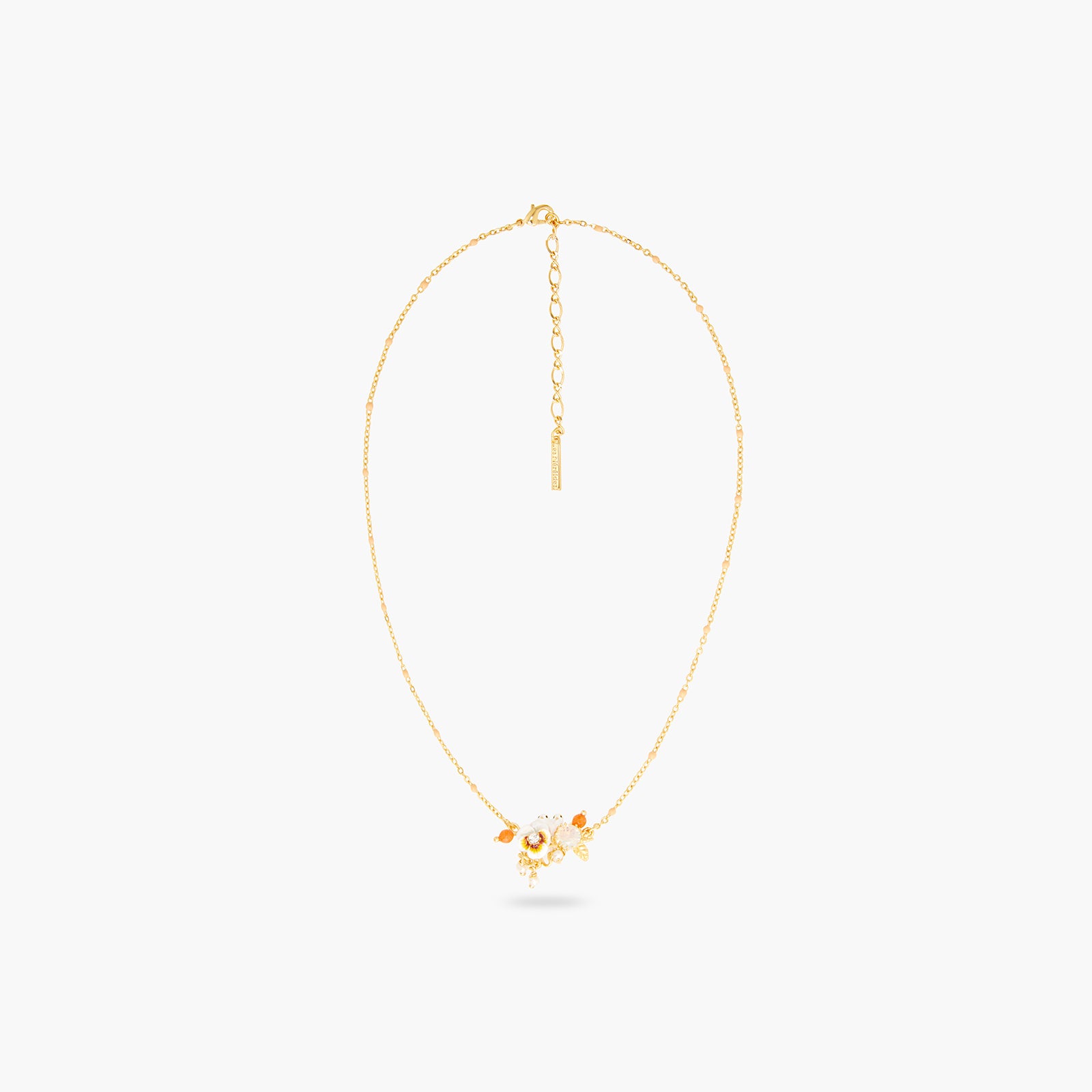 Couple of long-tailed tits and white pansy statement necklace