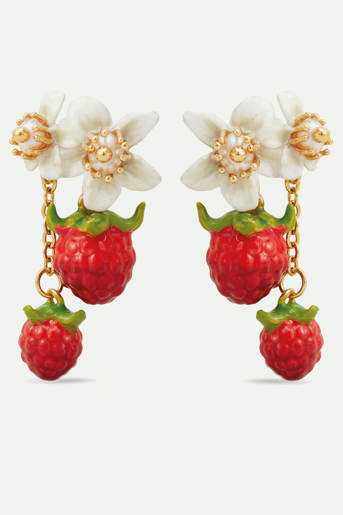 Raspberries and flowers dangling earrings
