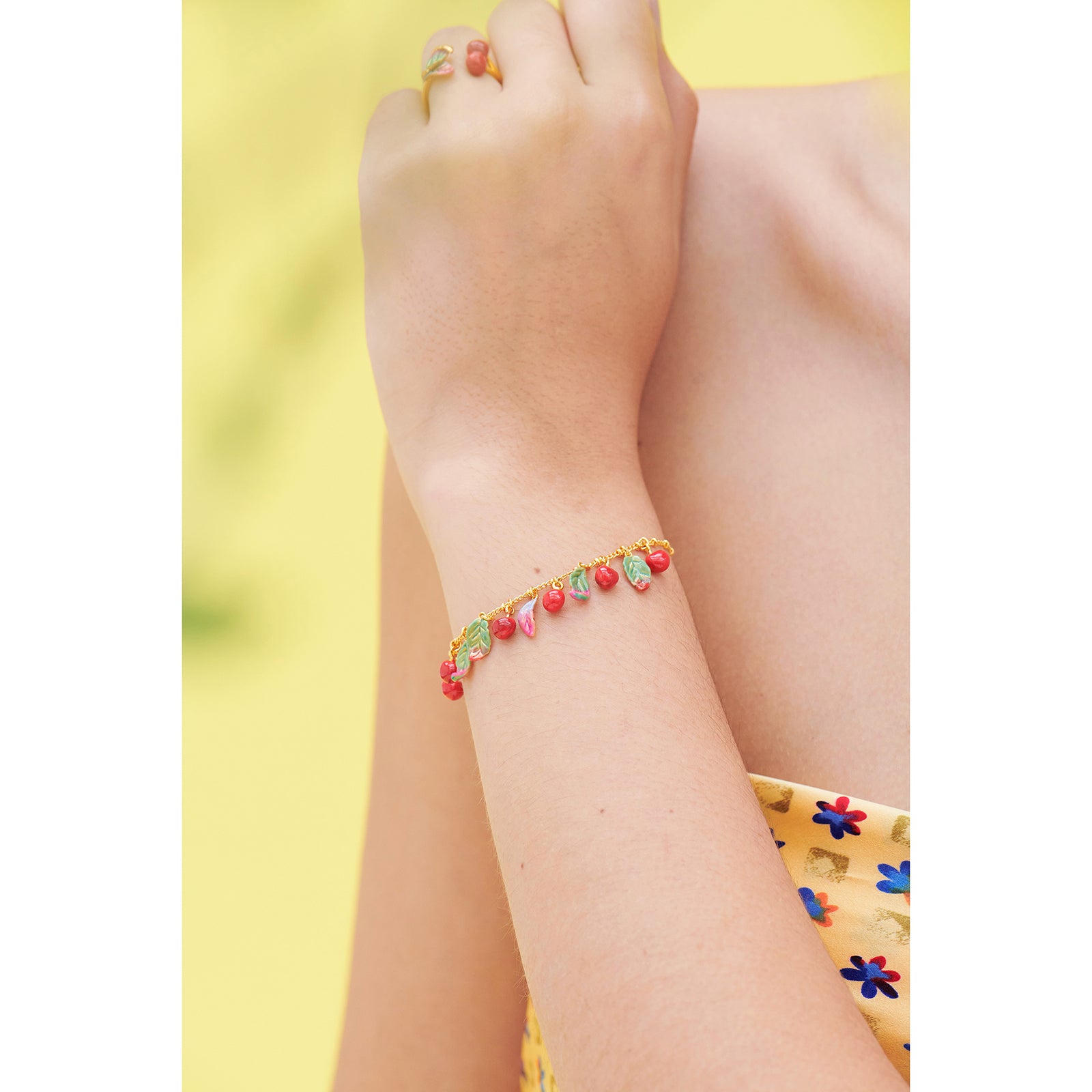 Cherries and Leaves Charm Bracelet