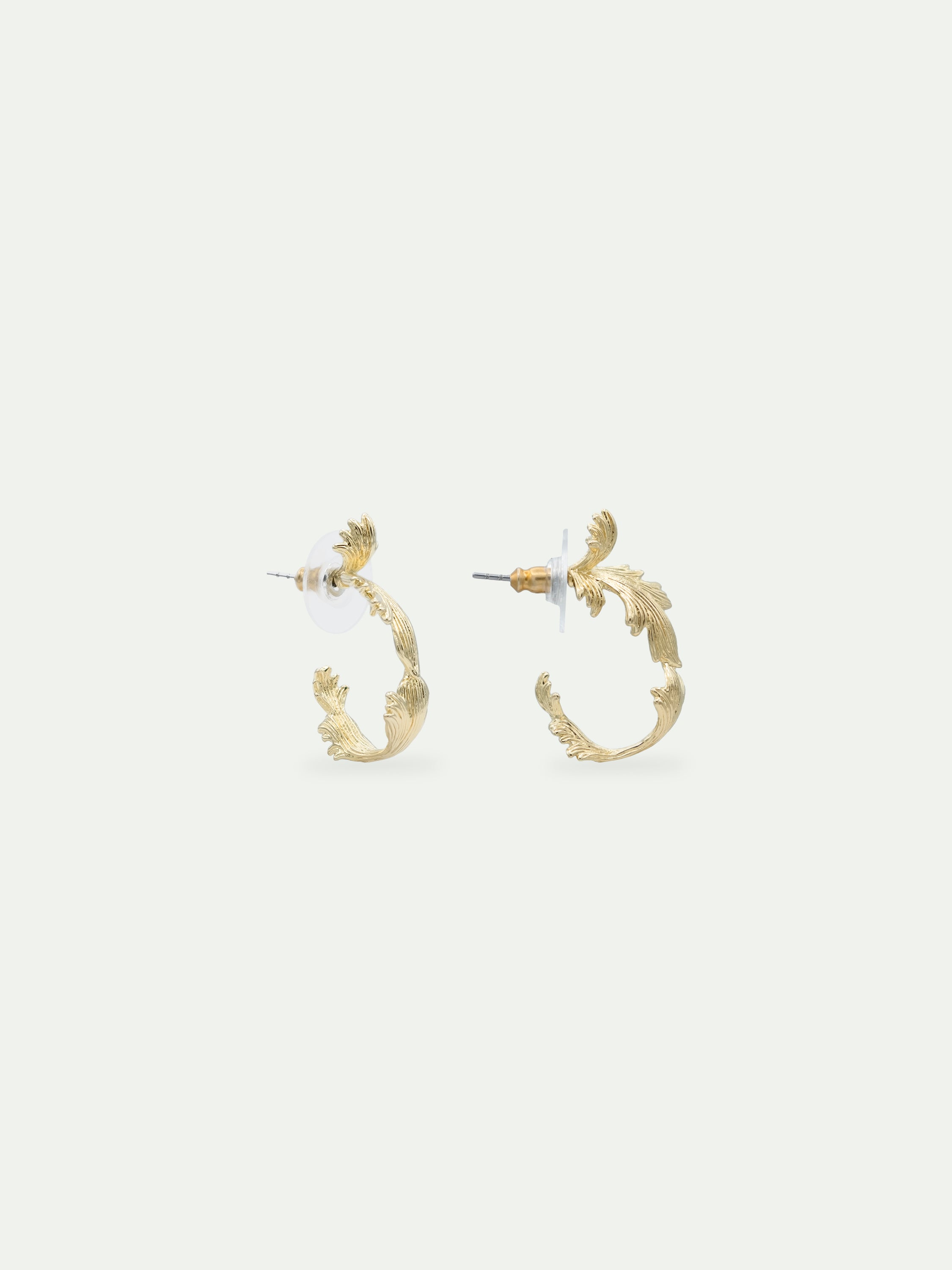 Gold-plated acanthus leaf hoop earrings
