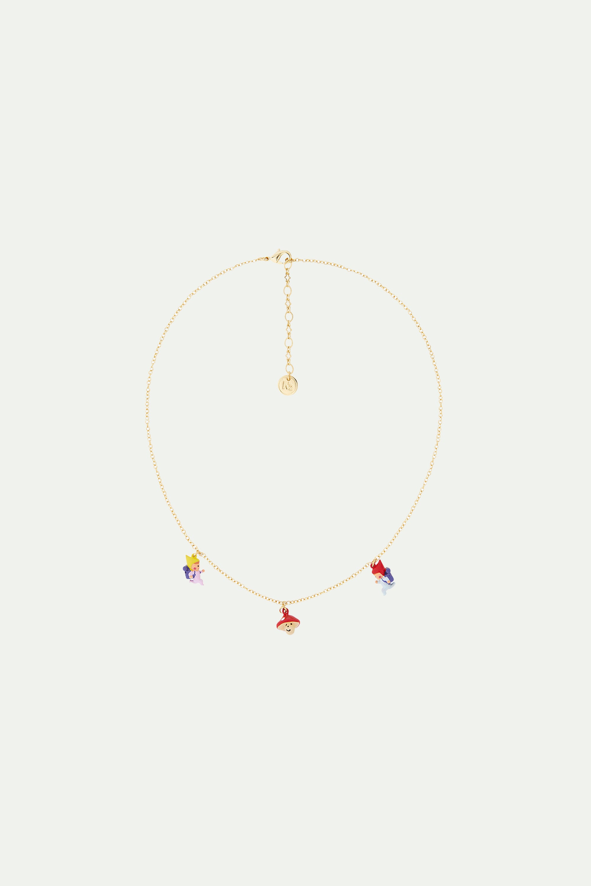 Hiking young gnomes and mushroom charm necklace