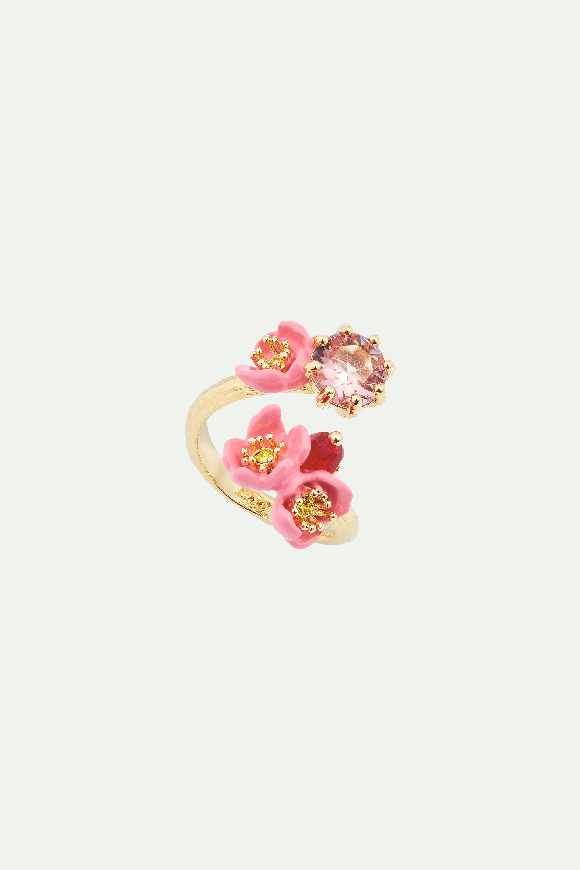 Plum blossom and round stone adjustable ring