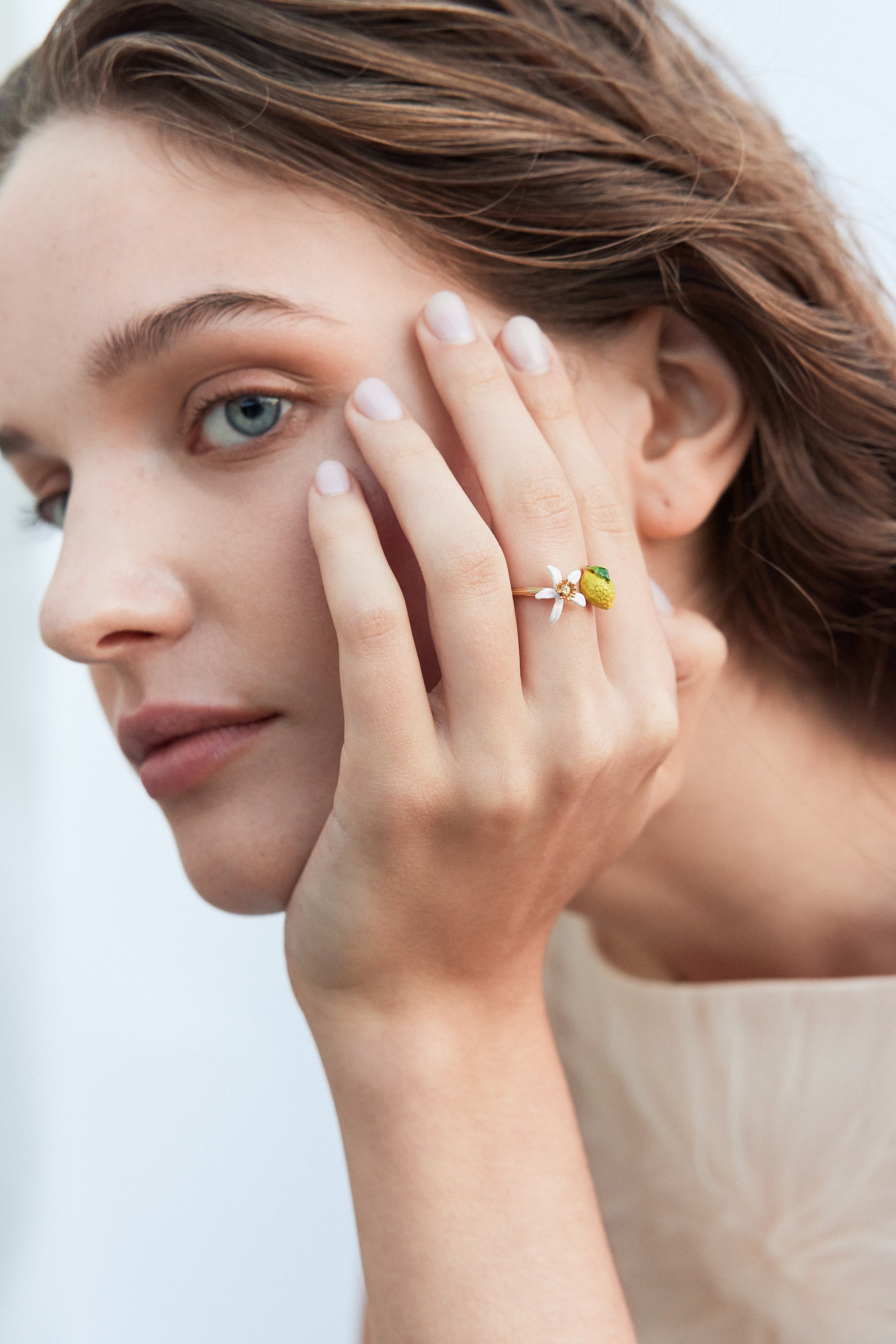 Lemon and lemon blossom adjustable ring