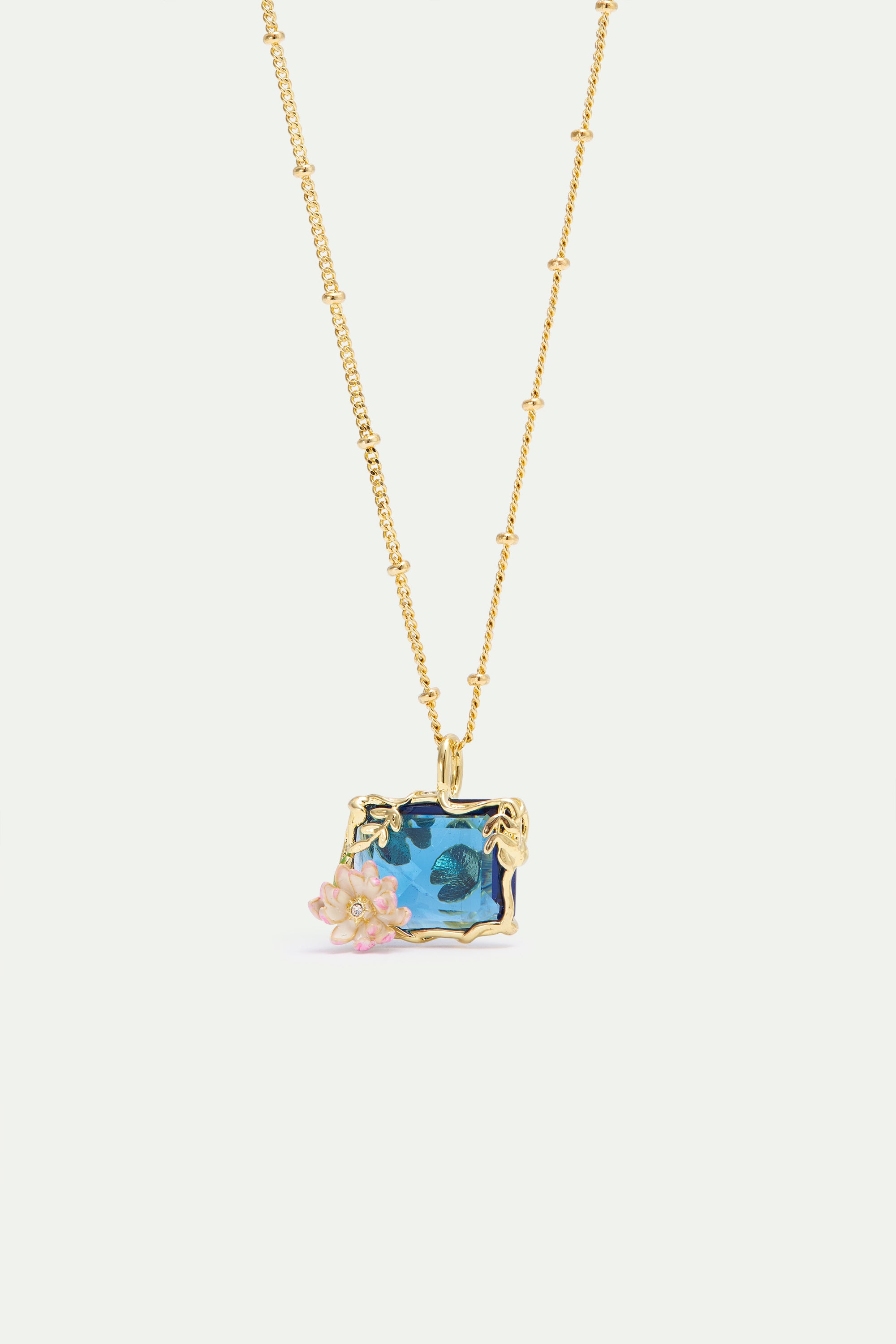 Necklace with blue and pink water lily pendant