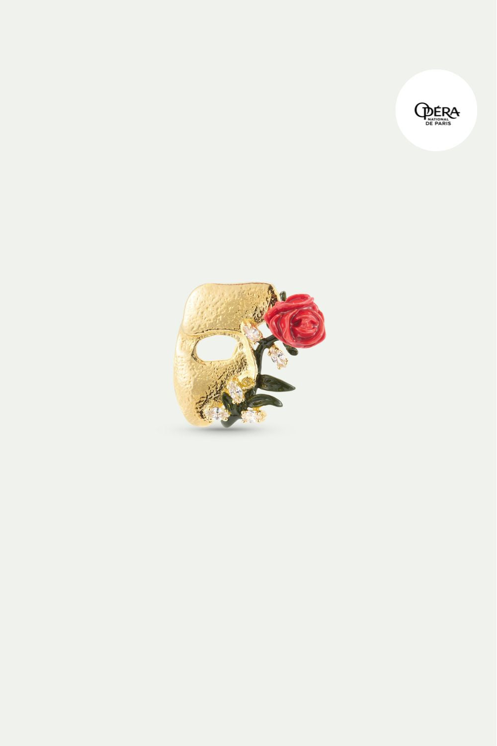 Gold mask, rose and crystal brooch