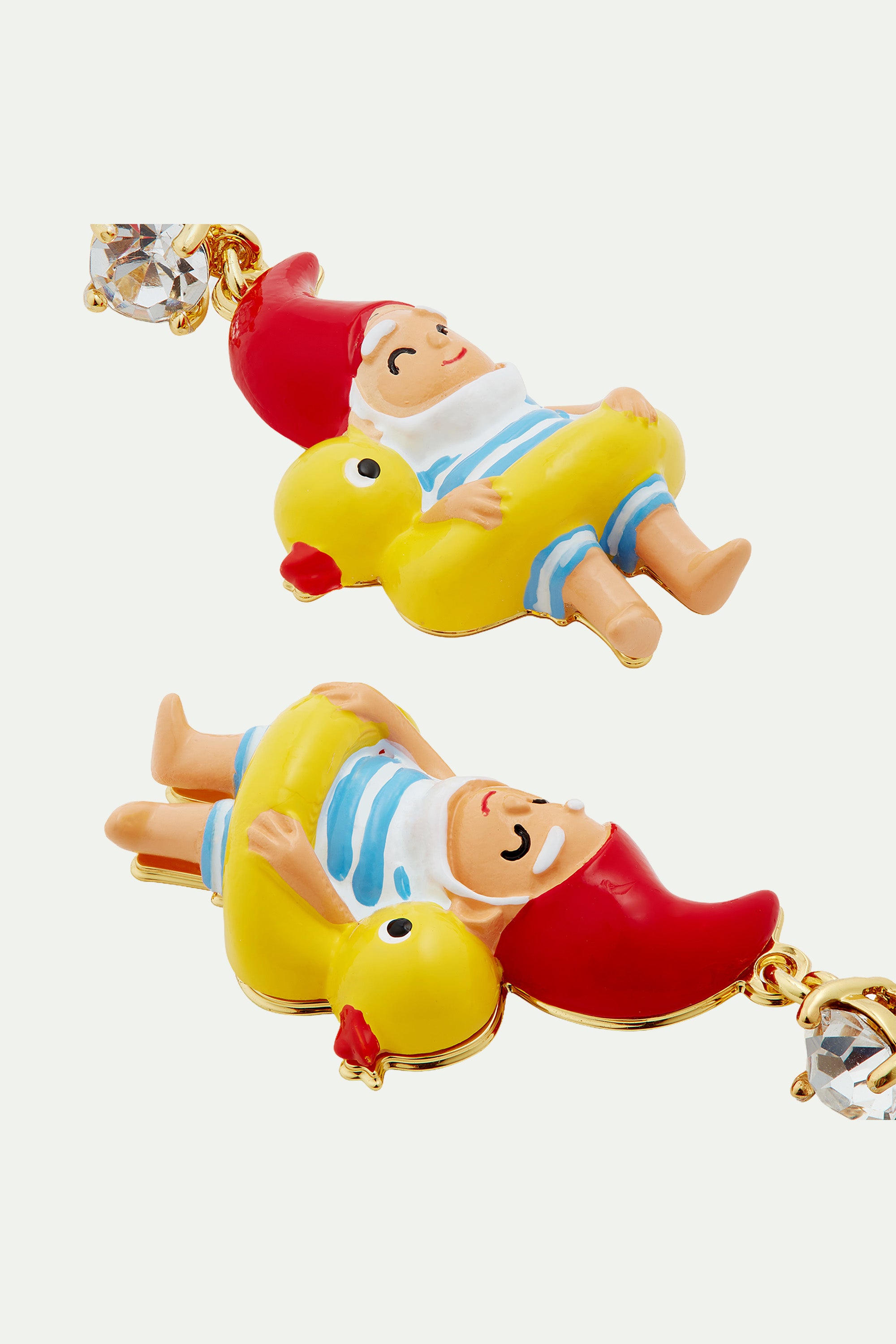 Garden gnome and inflatable duck ring earrings