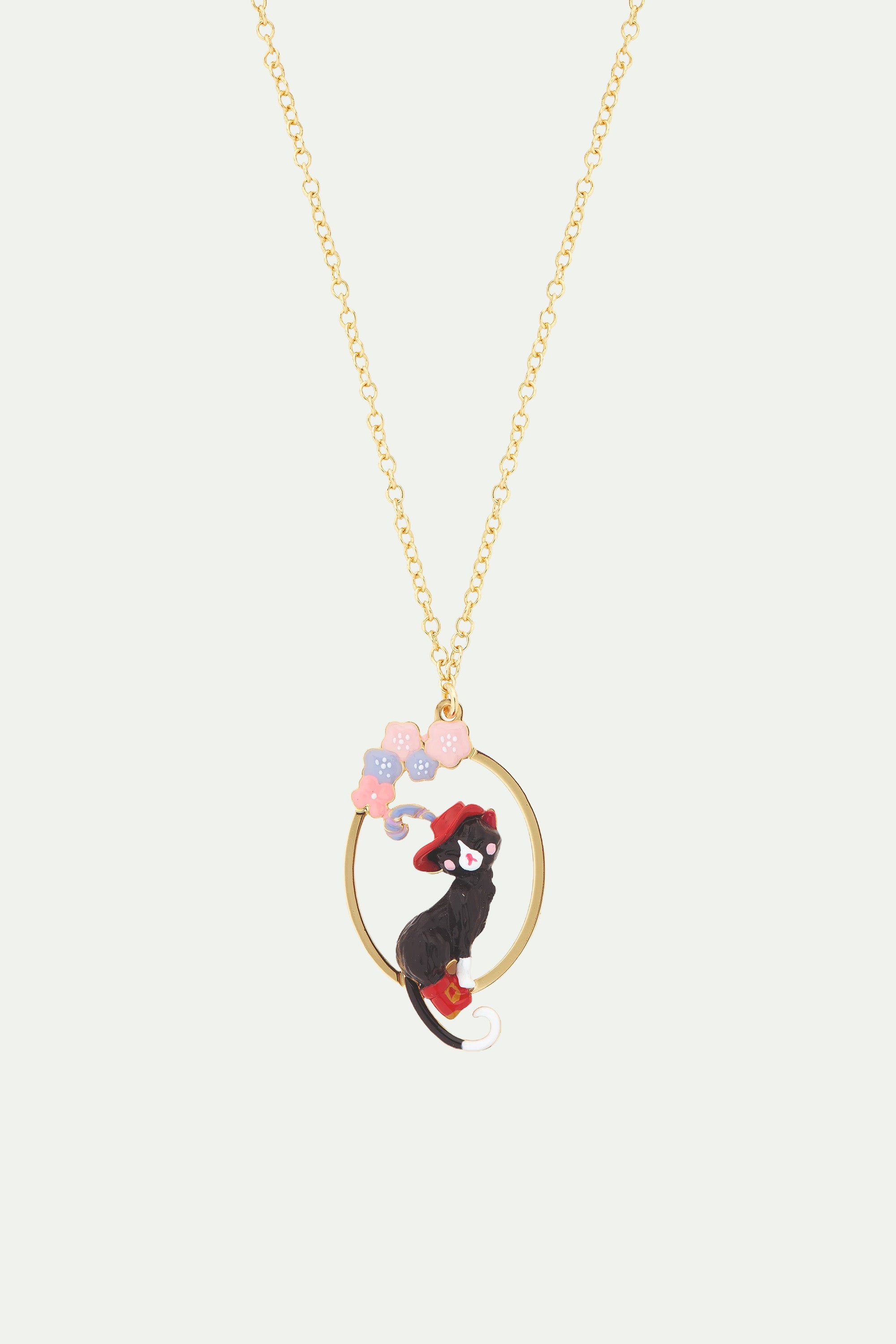 Charming cat and flower pendant necklace