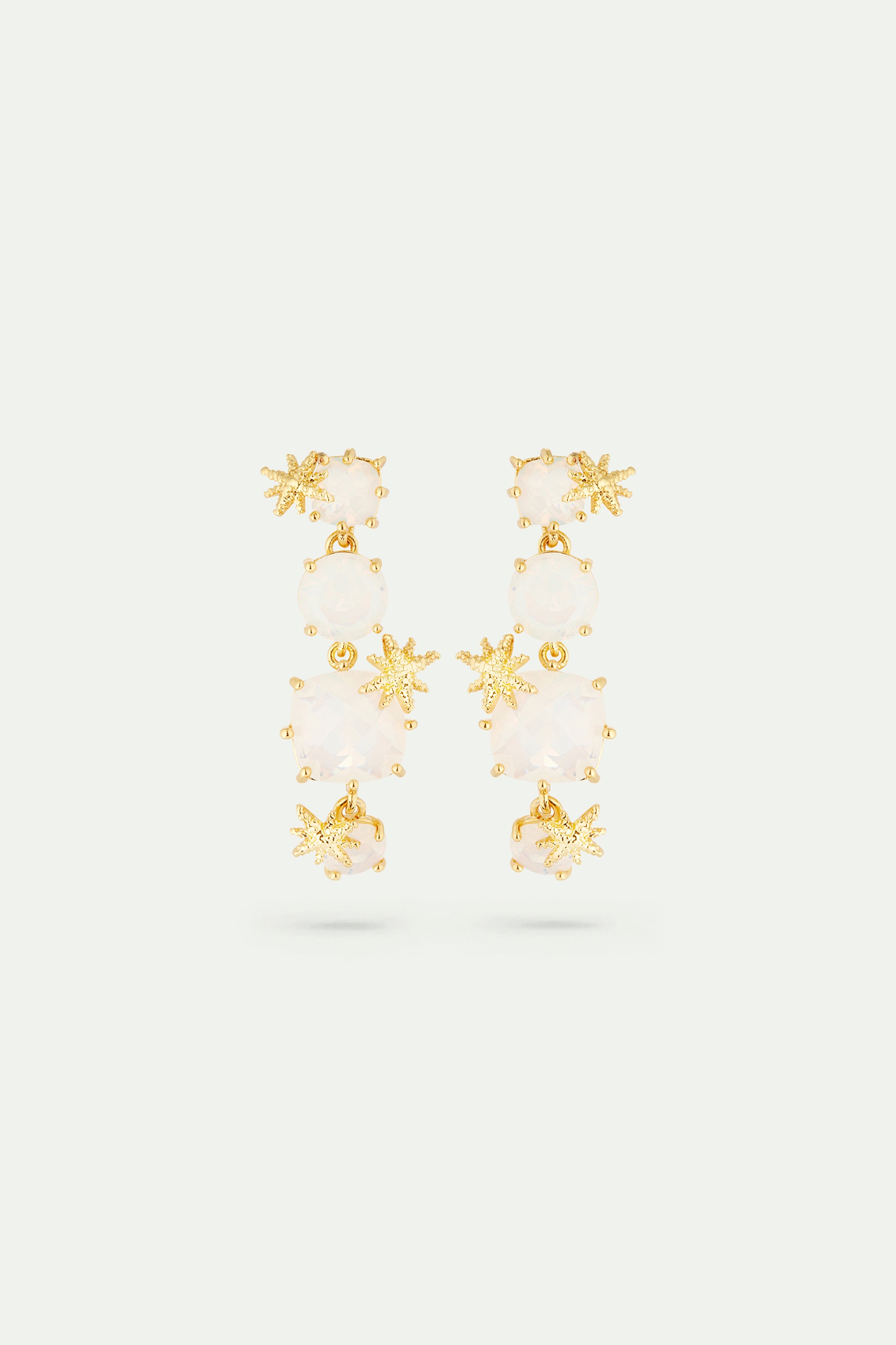 Diamantine earrings with four opalescent white stones and fine stars