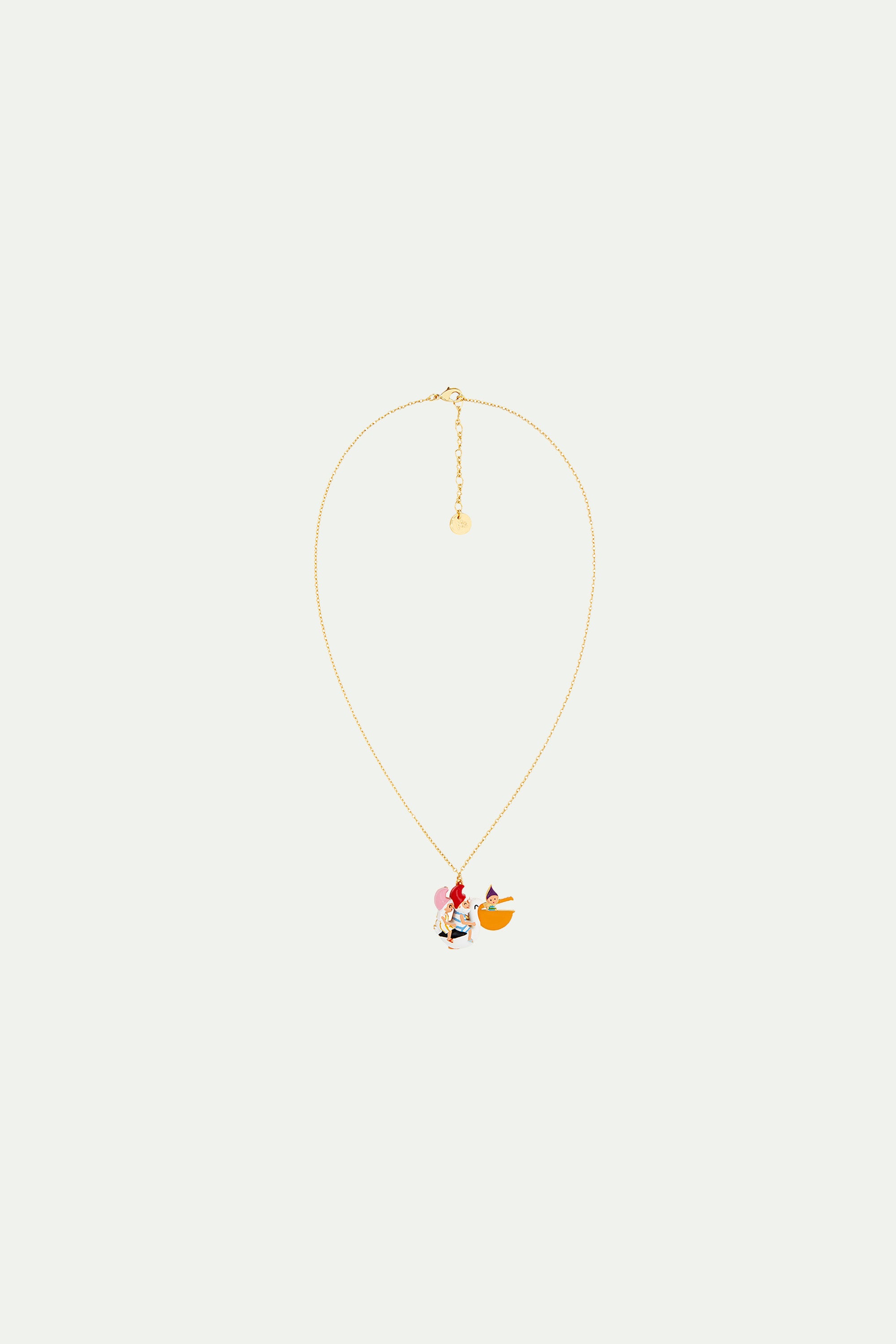 Toadstool family couple riding a pelican pendant necklace