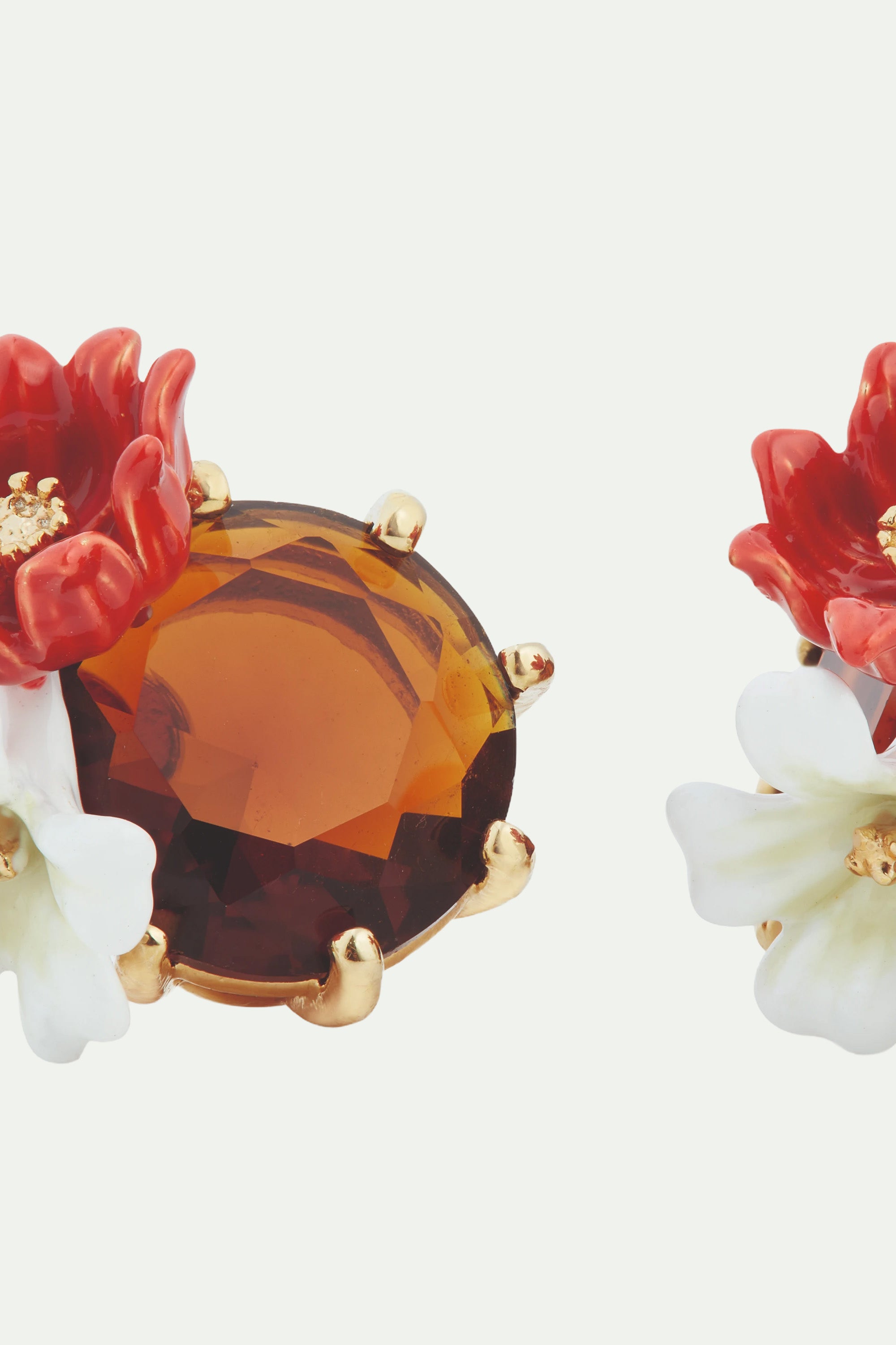 Two flowers and faceted glass post earrings