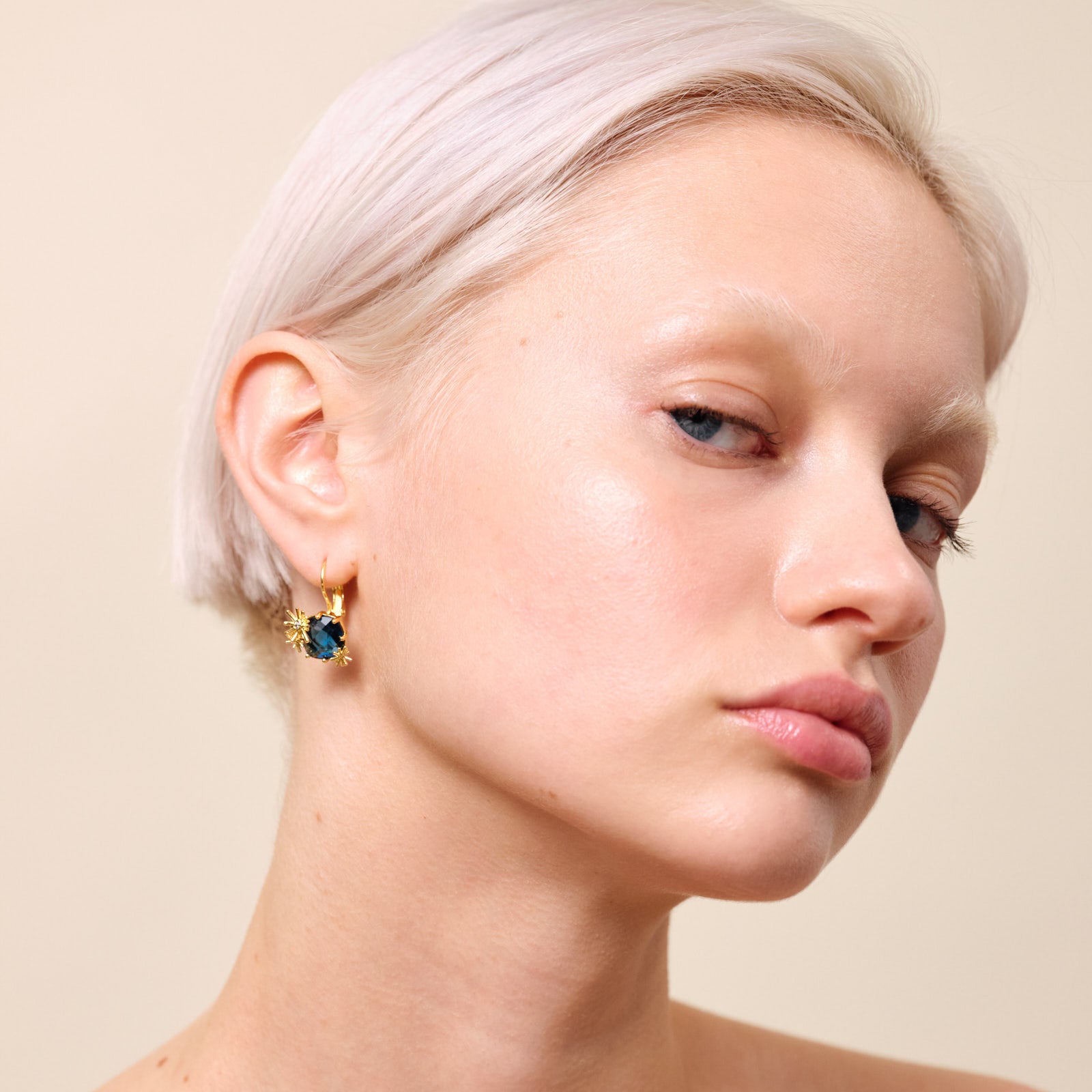 Gold stars and square stone sleeper earrings
