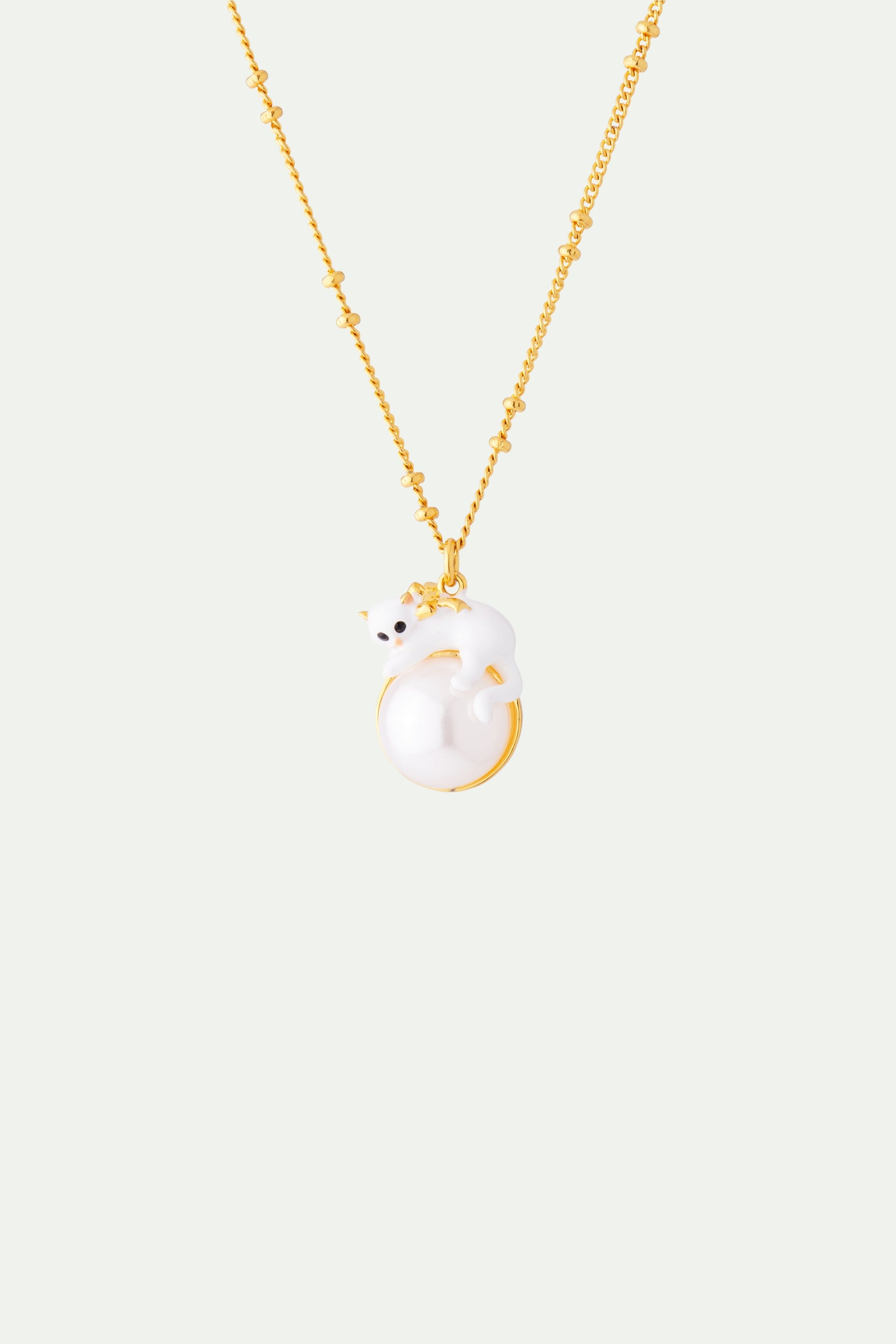 Kitty and Pearl Pendant Necklace