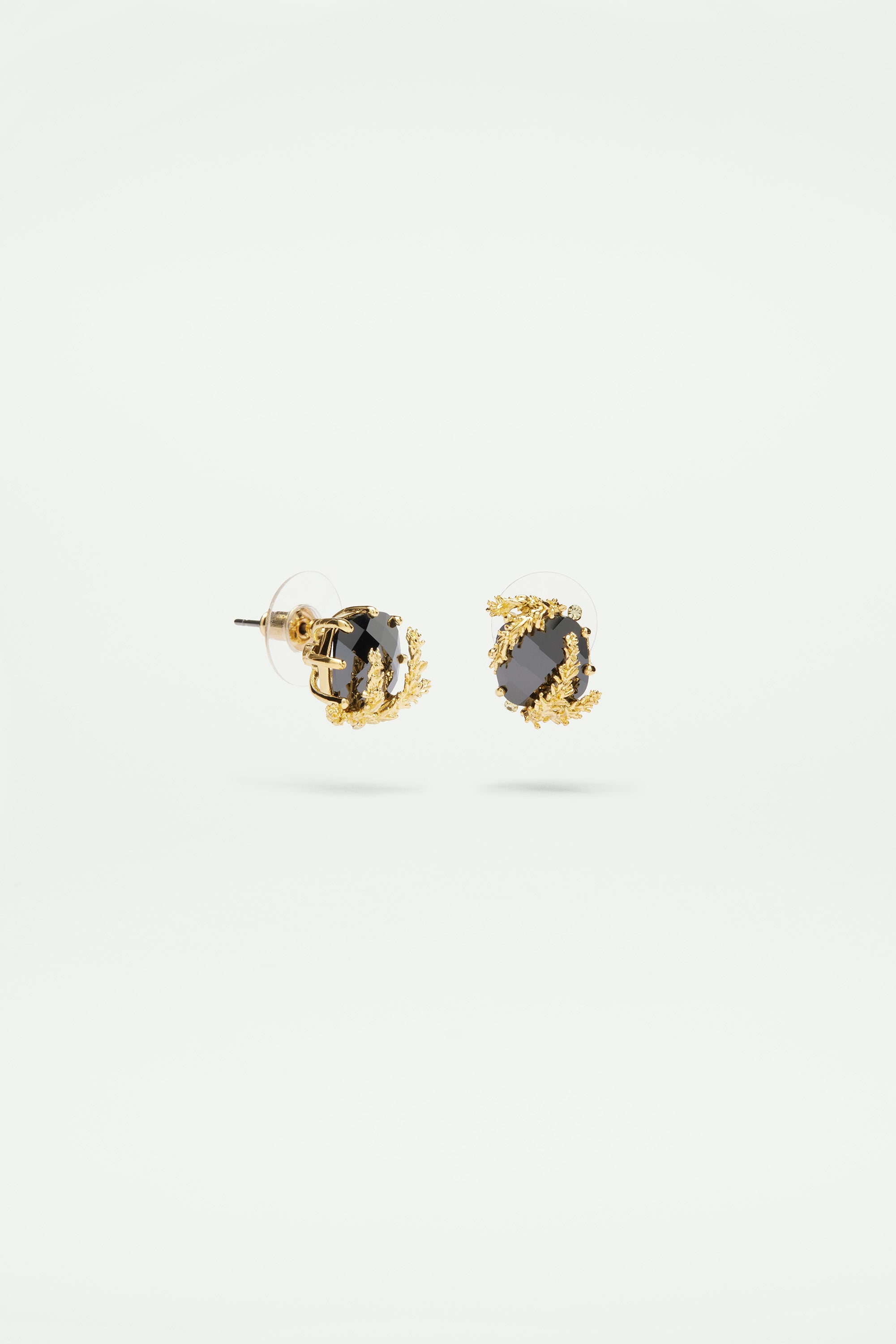 Patchouli flower and black faceted glass clip-on earrings
