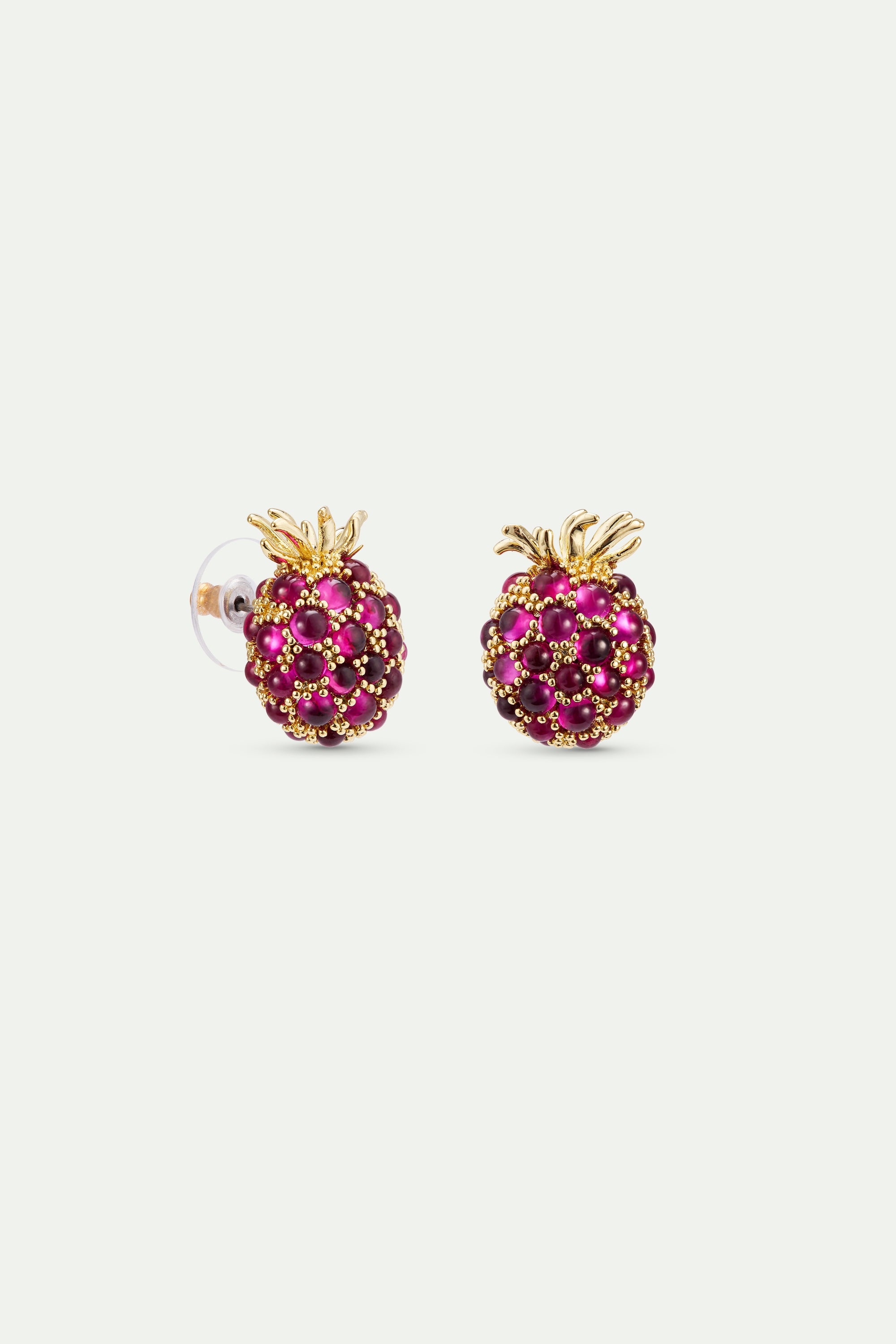 Raspberry and golden bead earrings