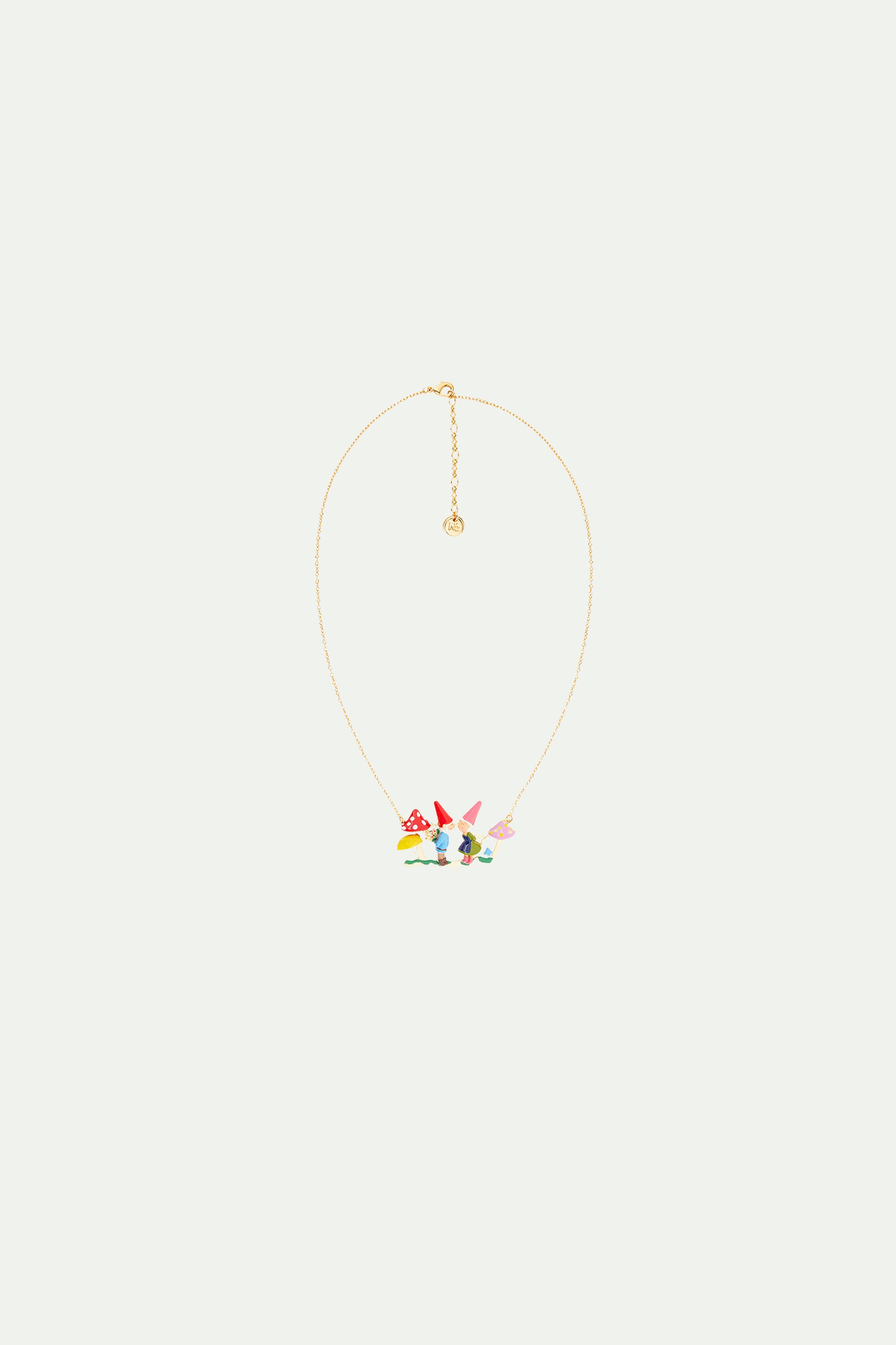 Garden gnome couple and presents statement necklace