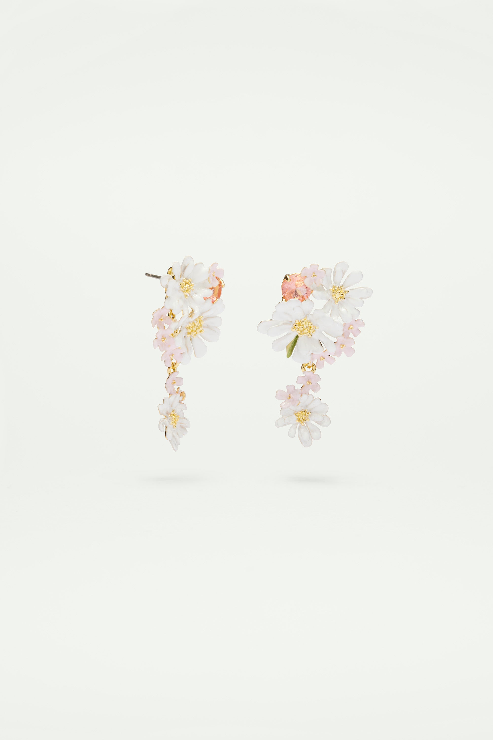 Verbena flower and round stone dangling post earrings