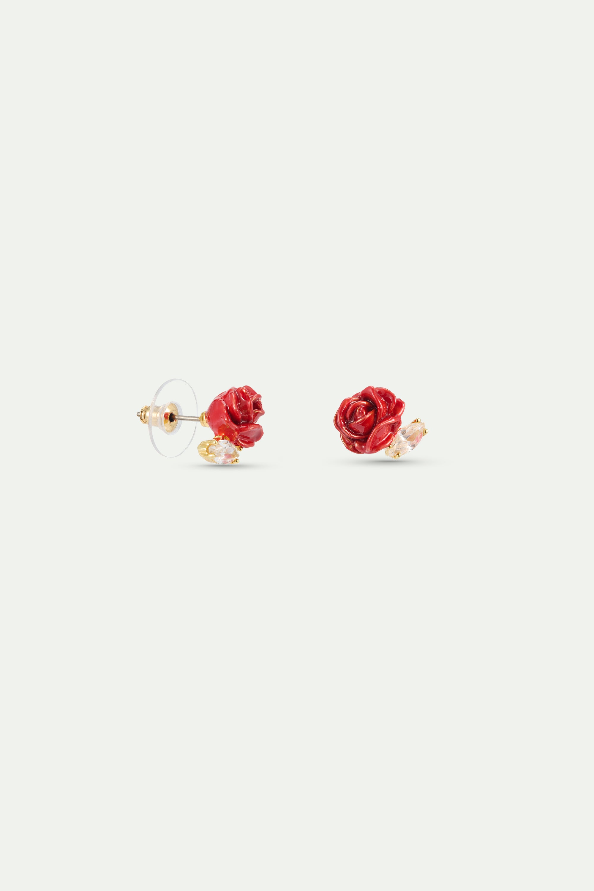 Red rosebud and cut crystal post earrings