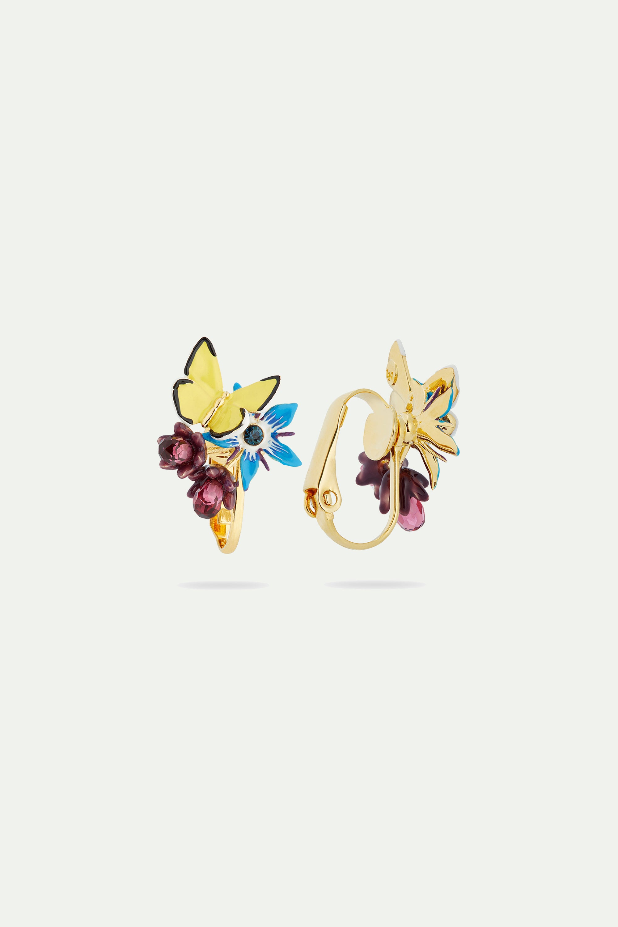 Blue flower and yellow butterfly post earrings