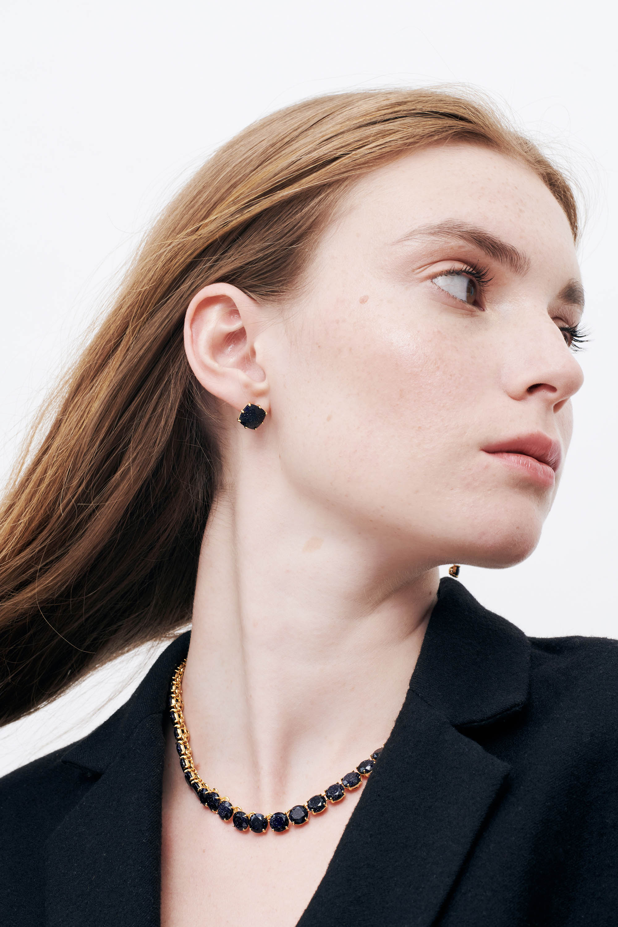 Deep Sparkling Blue Square Stone La Diamantine Sleeper Earrings
