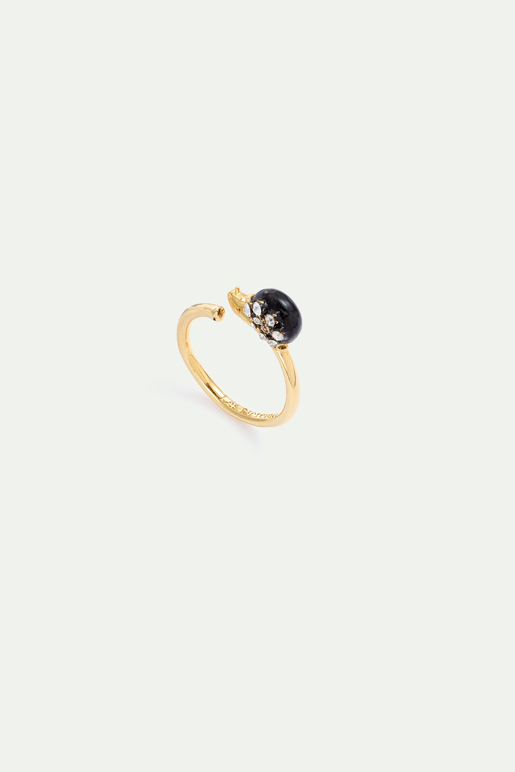 Black and gold snail adjustable ring with crystals