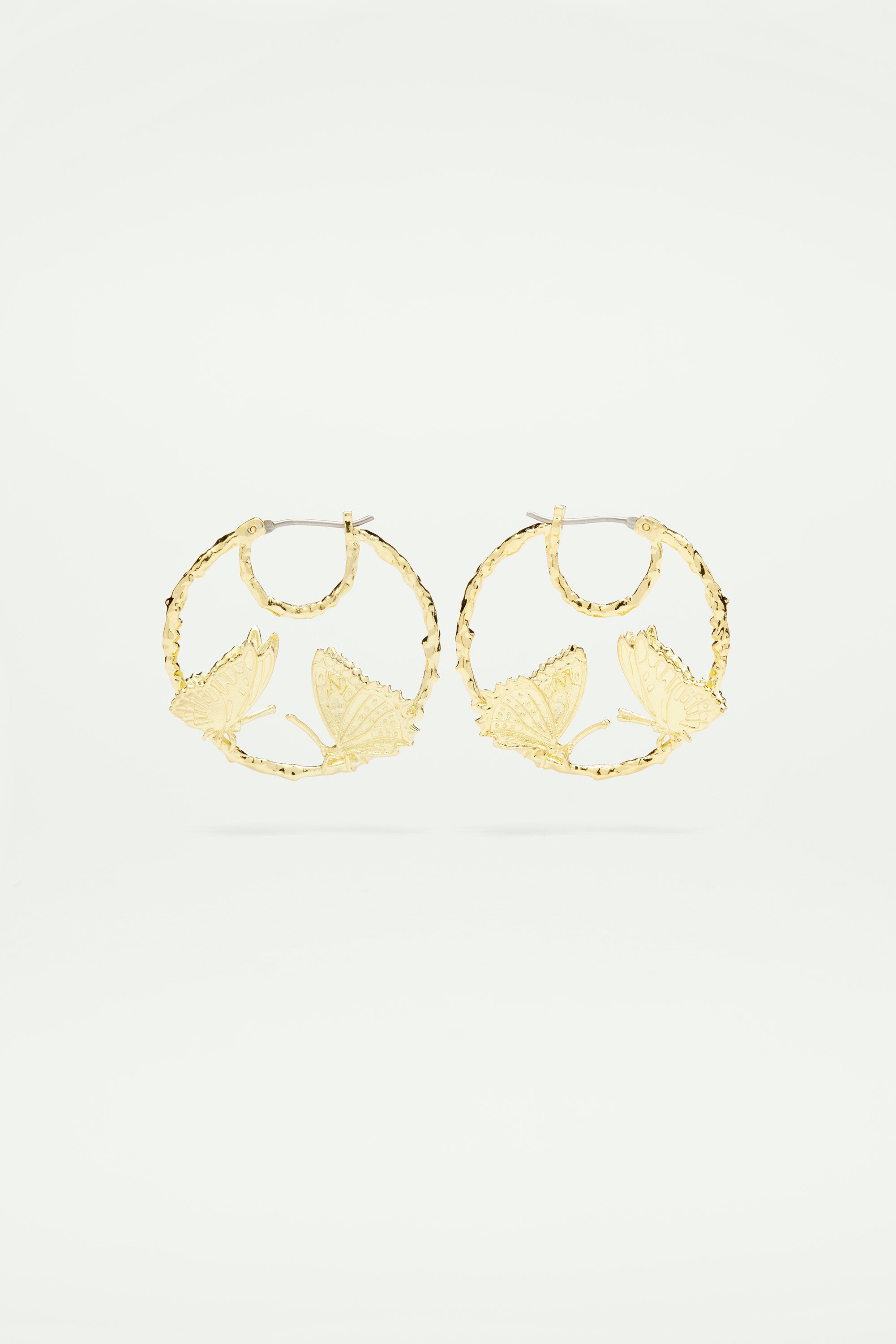 Small hoop earrings butterflies duo