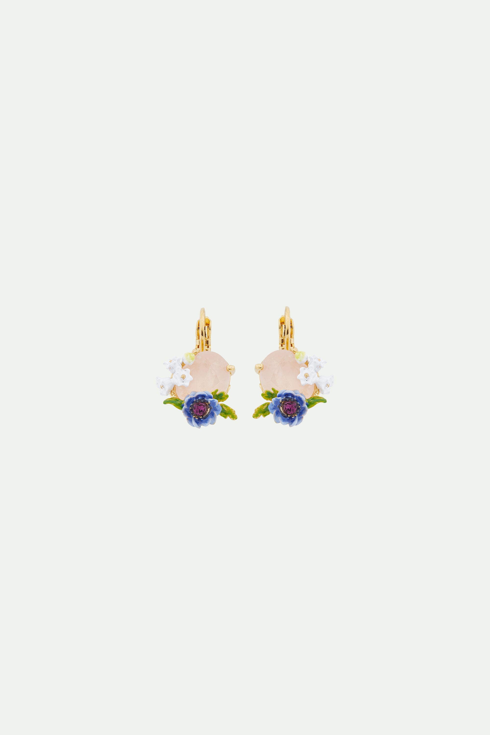 Rose quartz and floral composition sleeper earrings