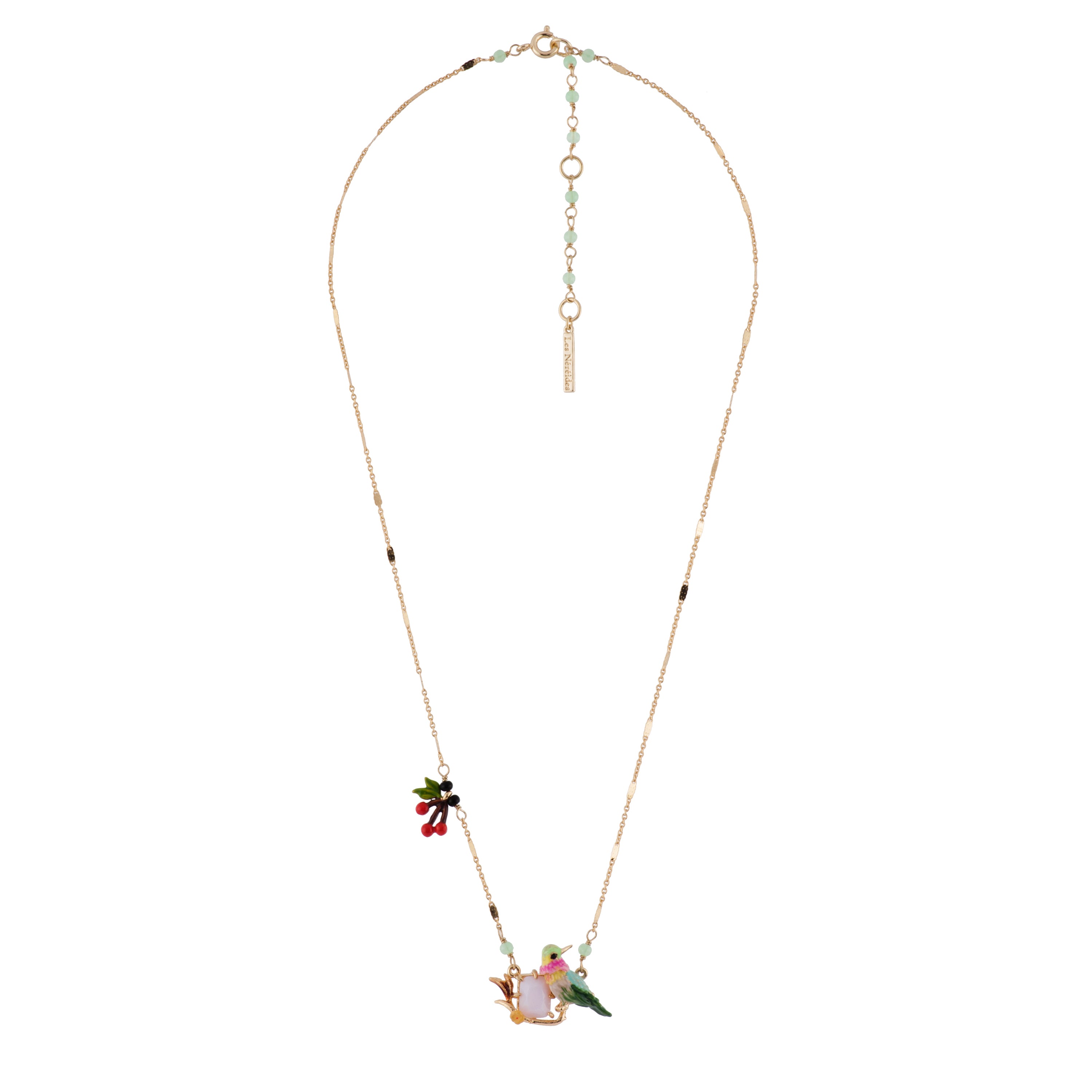 45+5cm necklace LNLA Hummingbird & pink glass stone