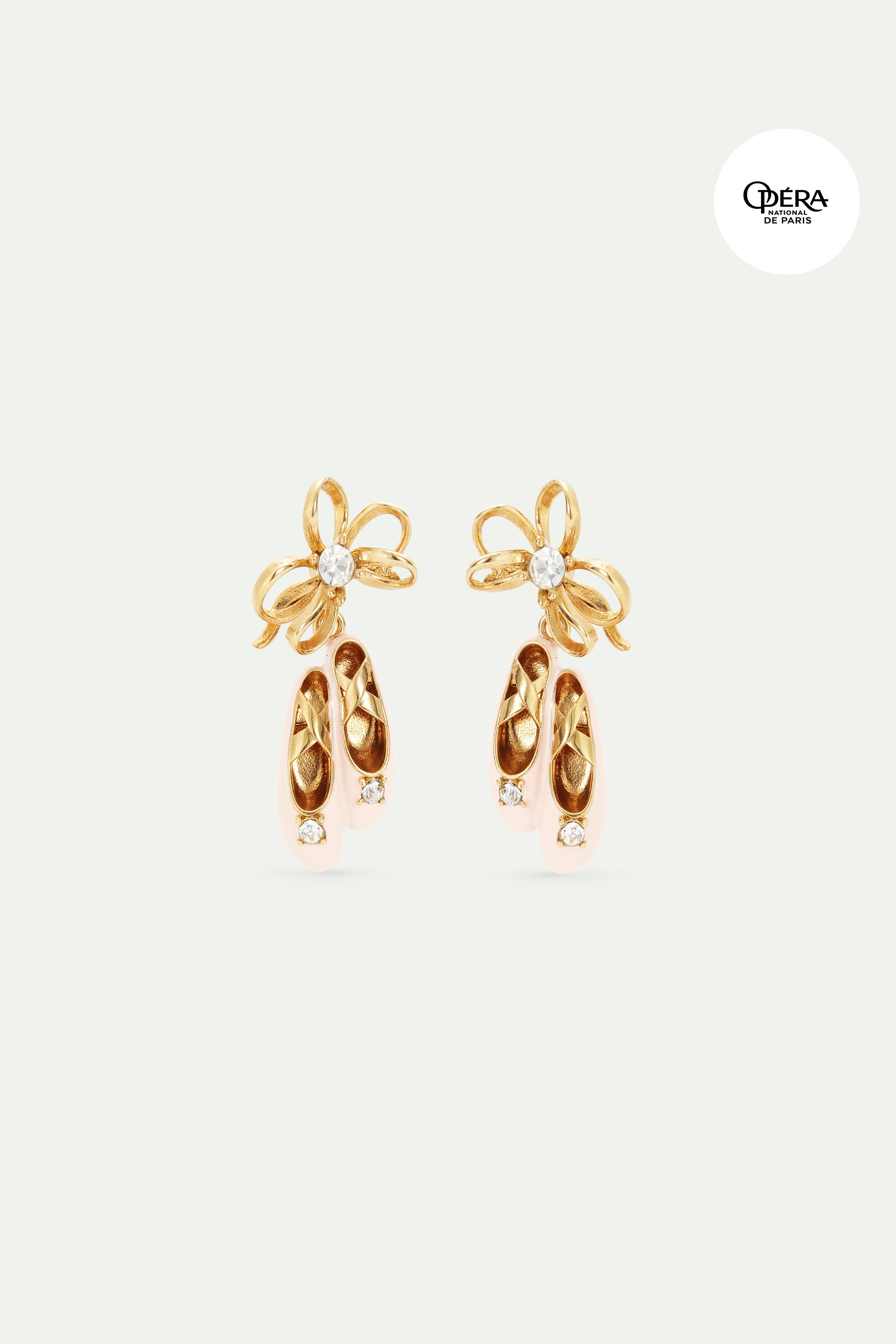 Pink ballet slippers and gold bow earrings