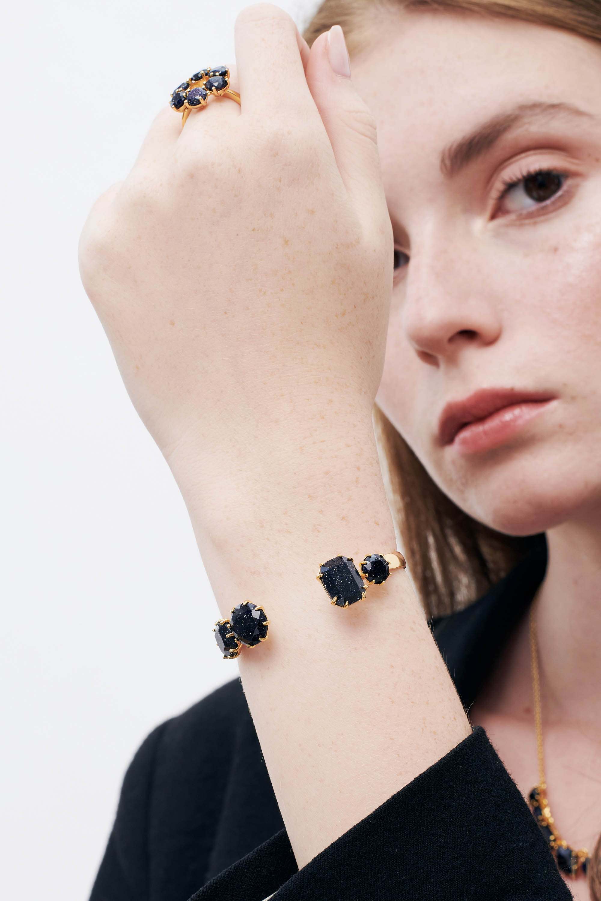 Deep Sparkling Blue 4 Stones La Diamantine Bangle Bracelet