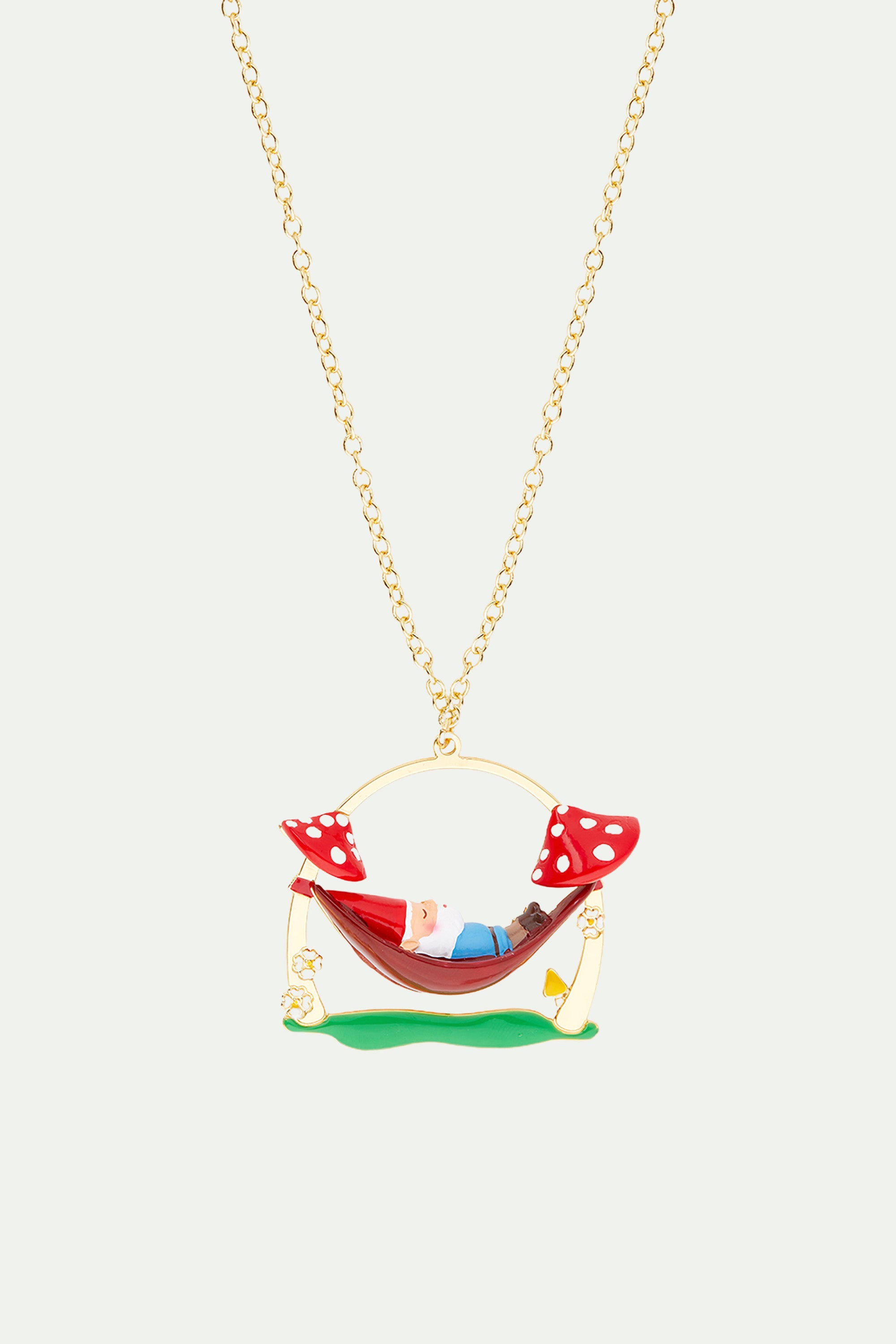 Garden gnome and hamac pendant necklace