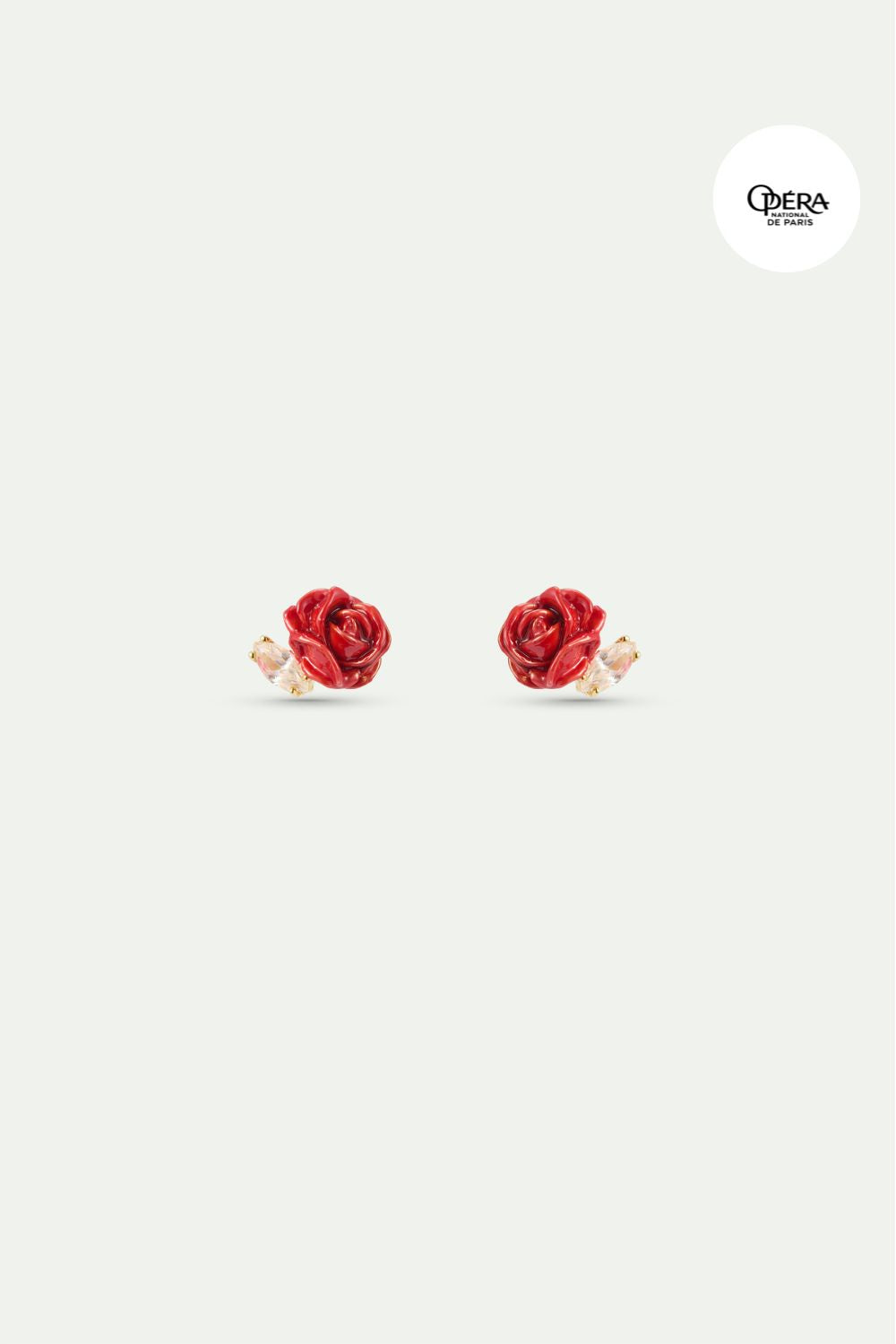 Red rosebud and cut crystal post earrings