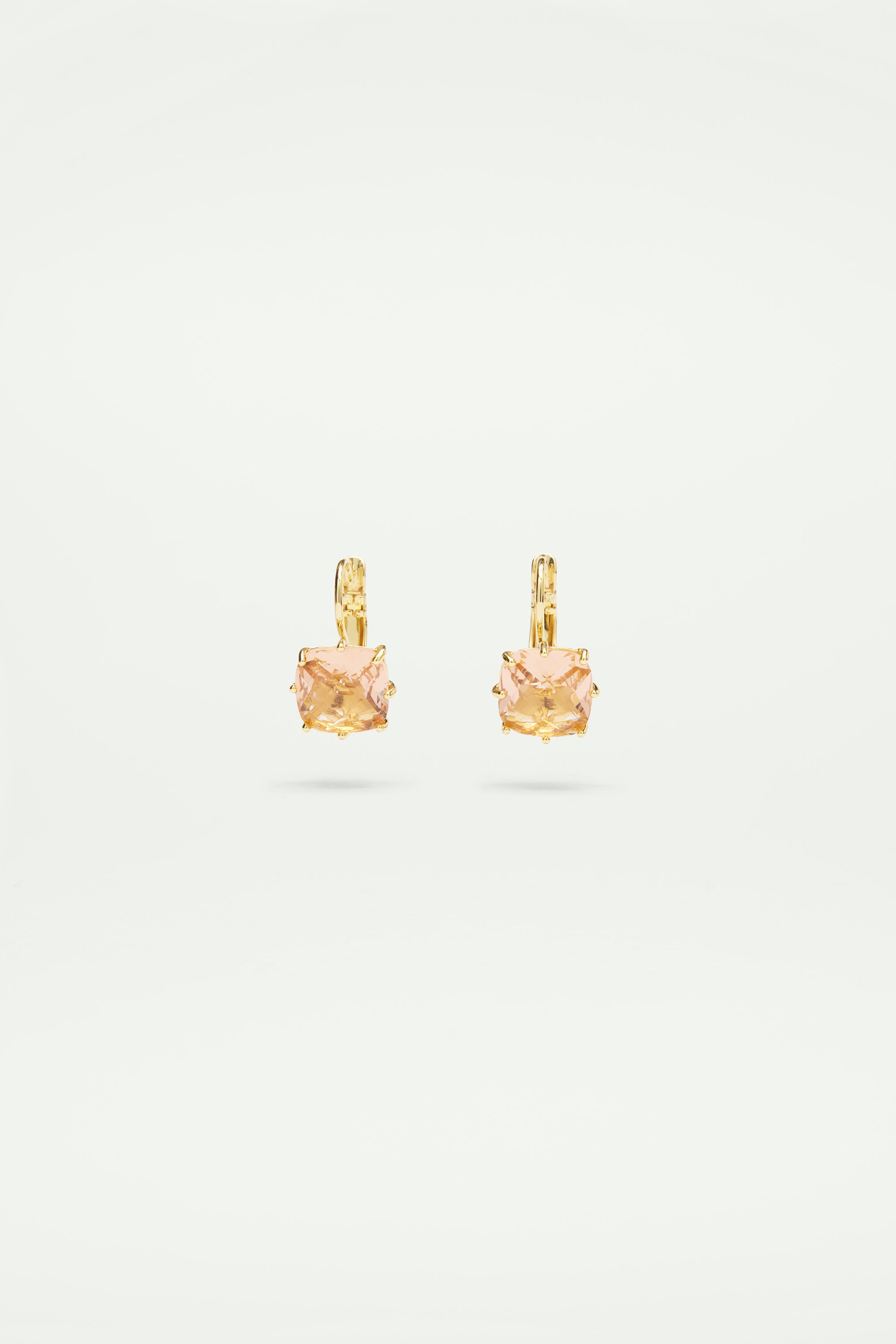 Apricot pink Diamantine square stone sleeper earrings