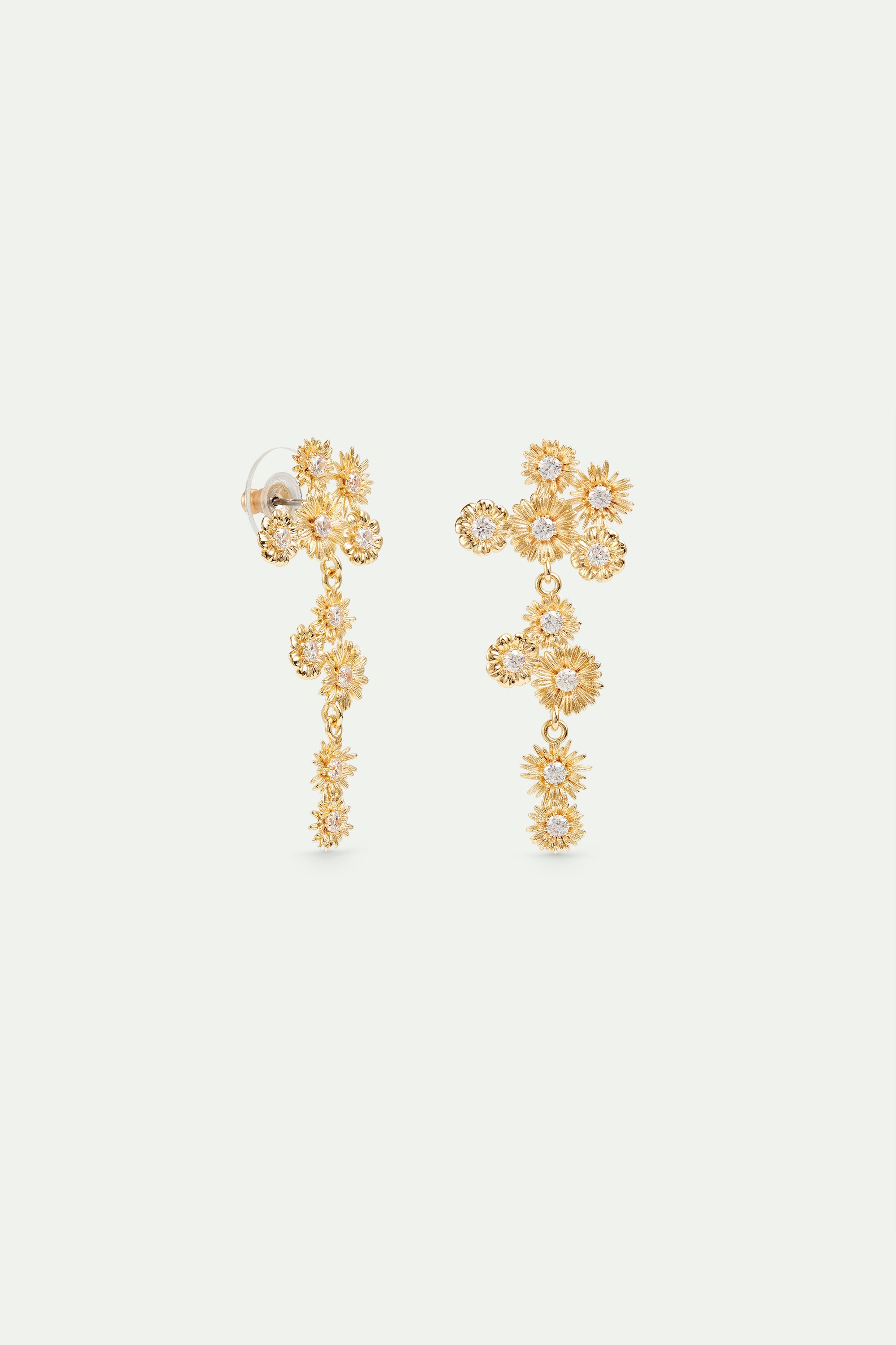 Golden flower and crystal dangle earrings