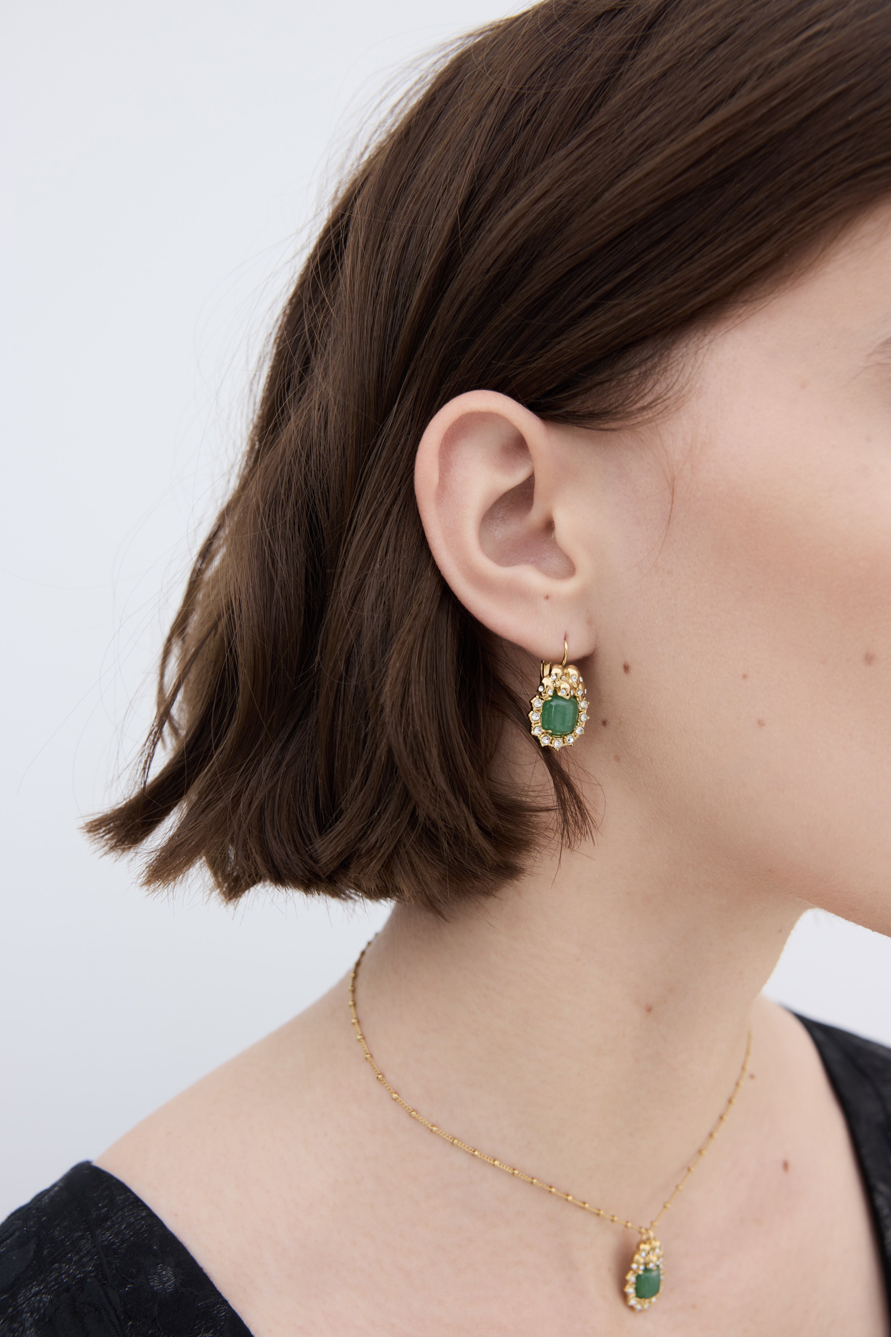 Green aventurine, skulls and crystal earrings